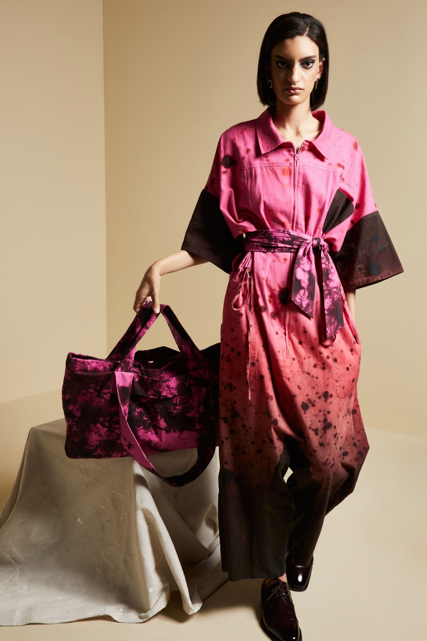 pink tie-dye utility jumpsuit