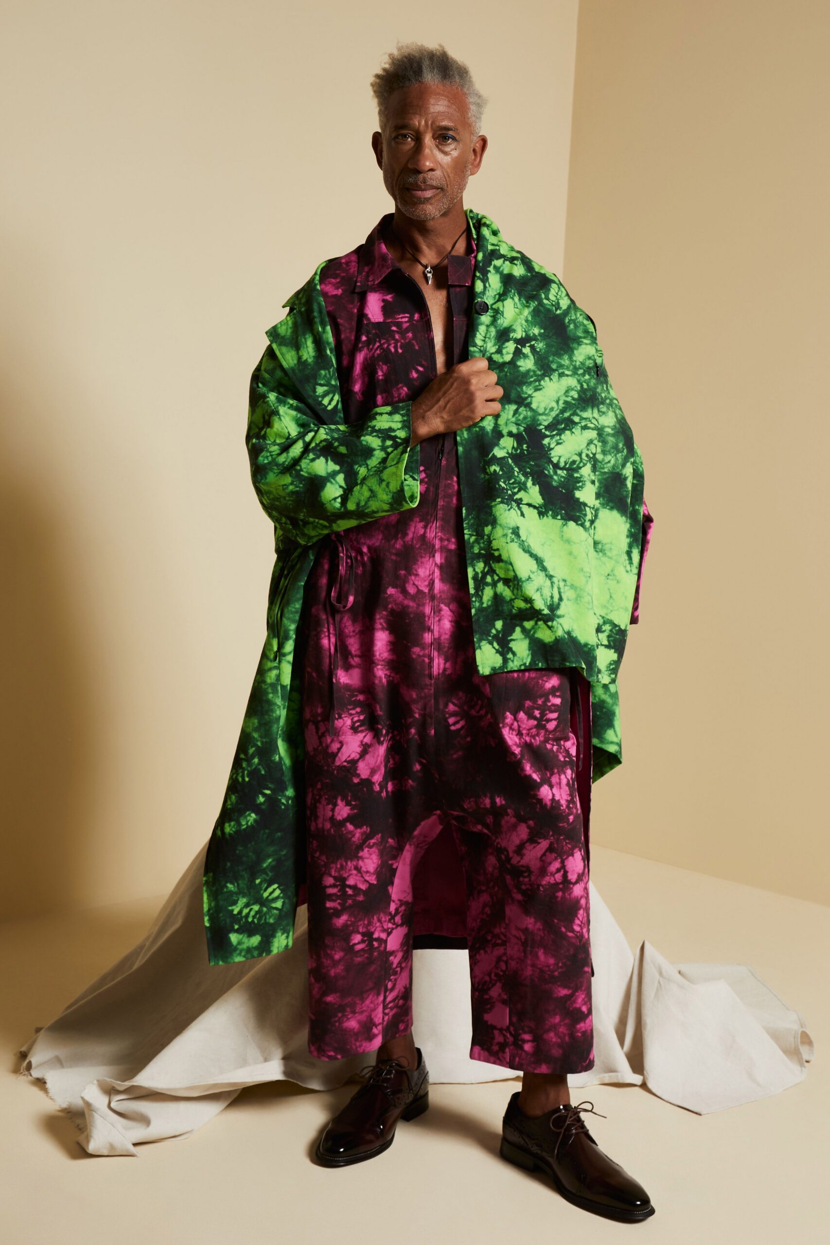 green tie-dye robe coat