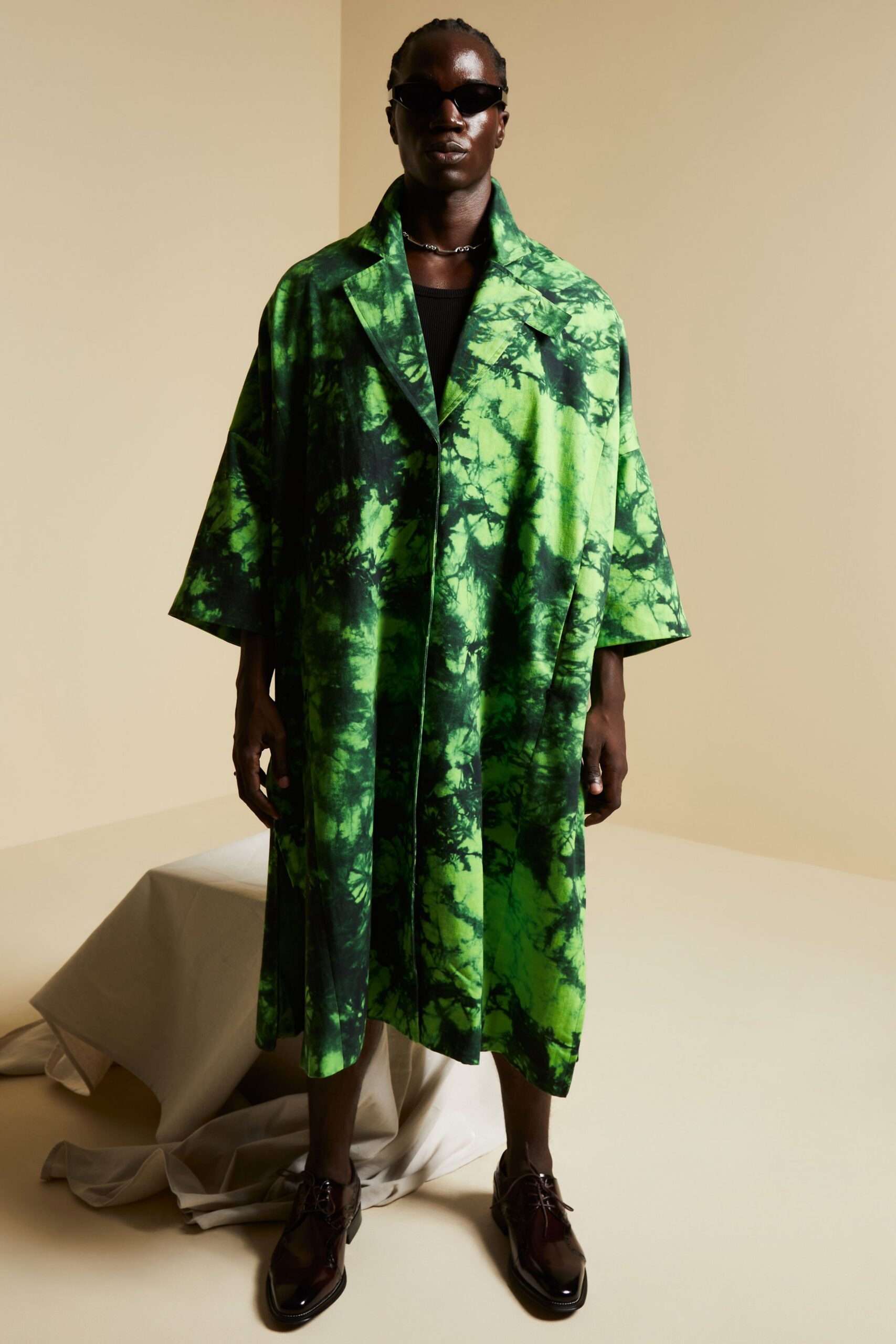 green tie-dye oversized coat