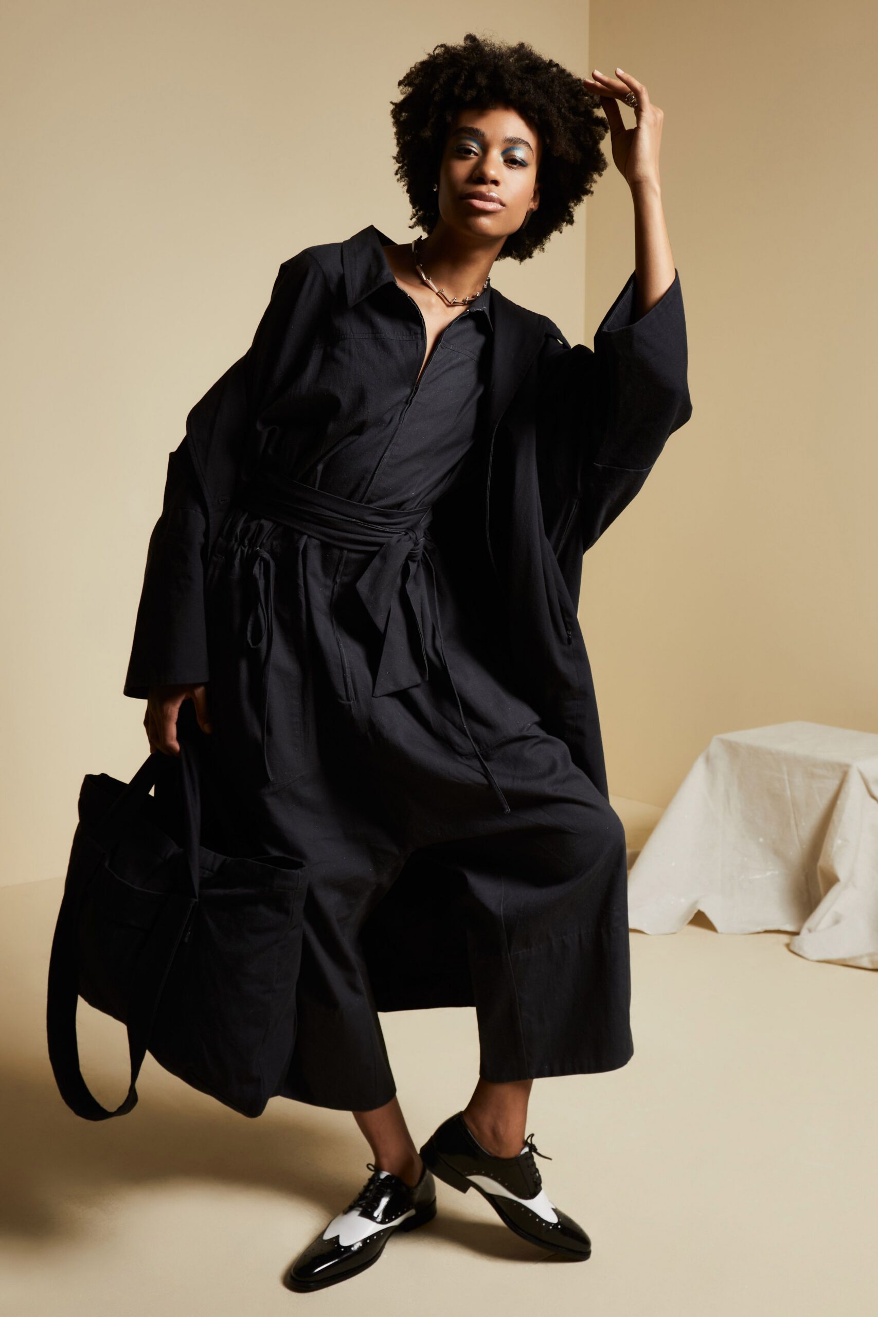black belted collared jumpsuit