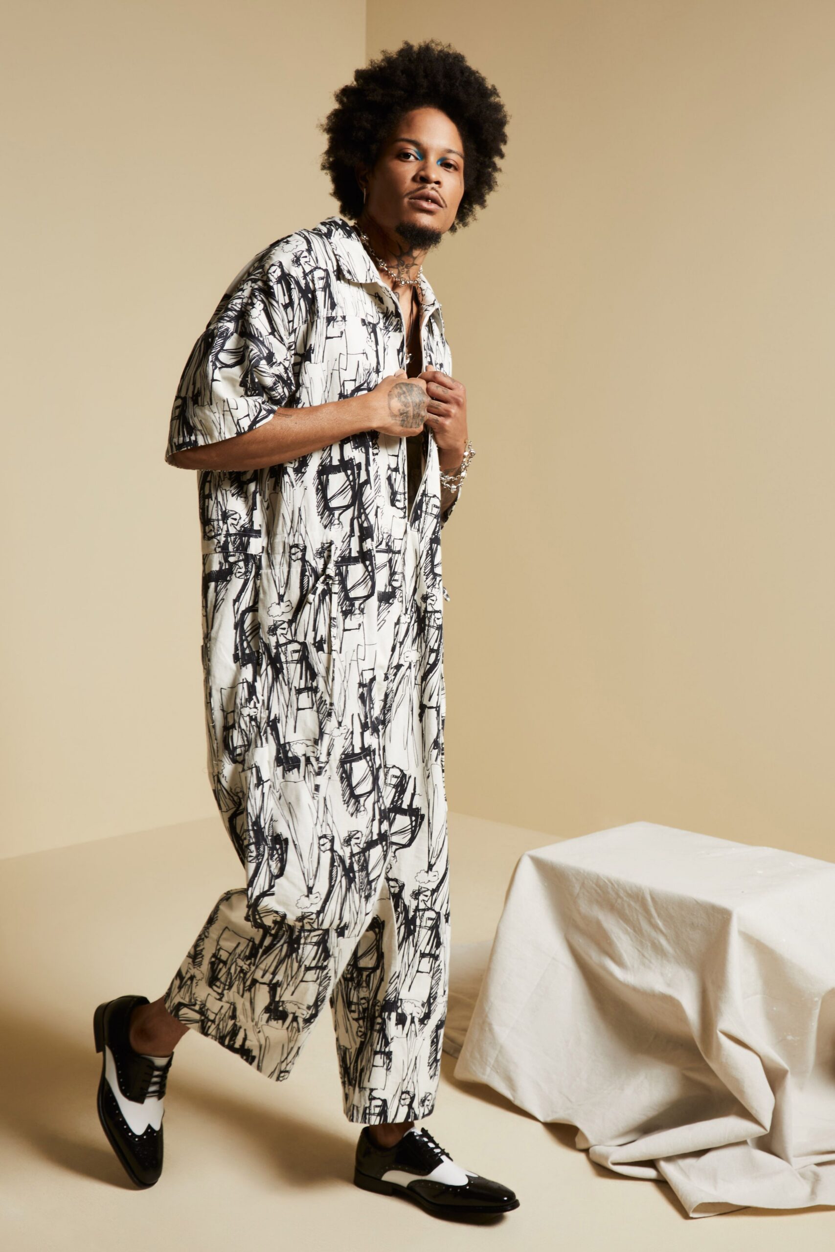 printed camp-collar wide-leg jumpsuit
