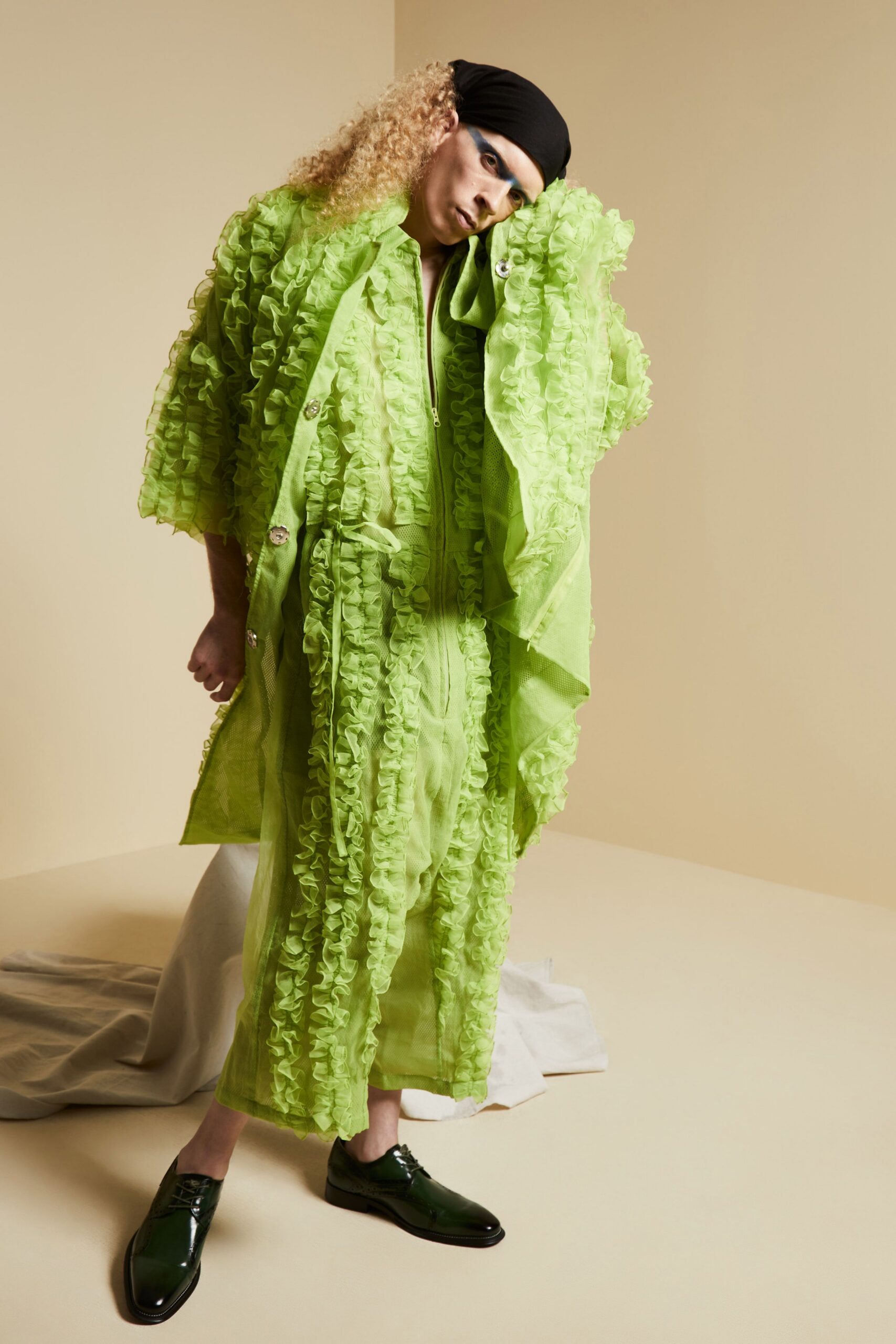 ruffled sheer green organza coat