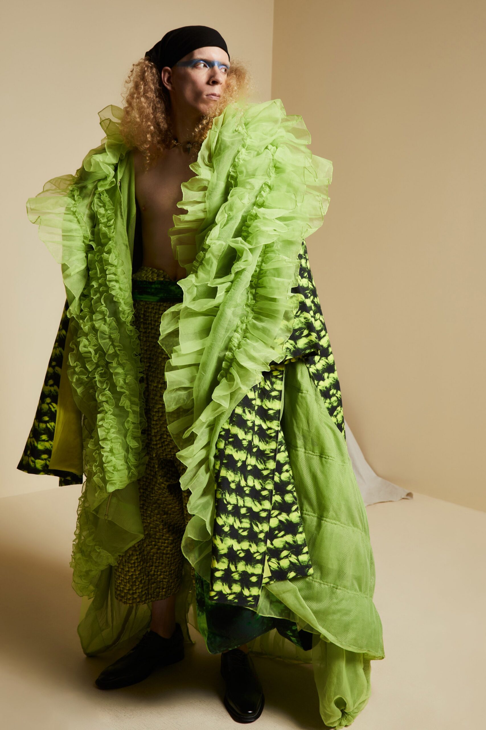 lime ruffled sheer organza coat