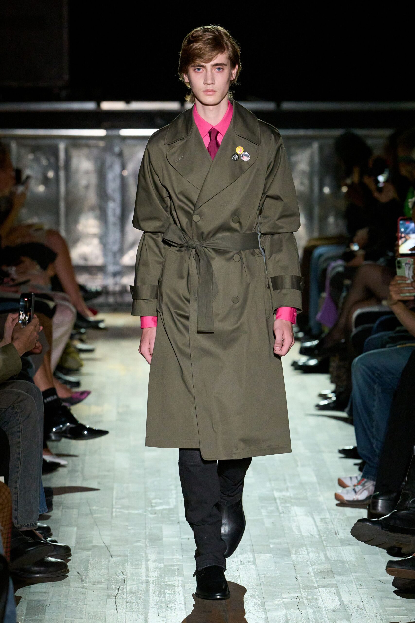 olive belted double-breasted trench coat