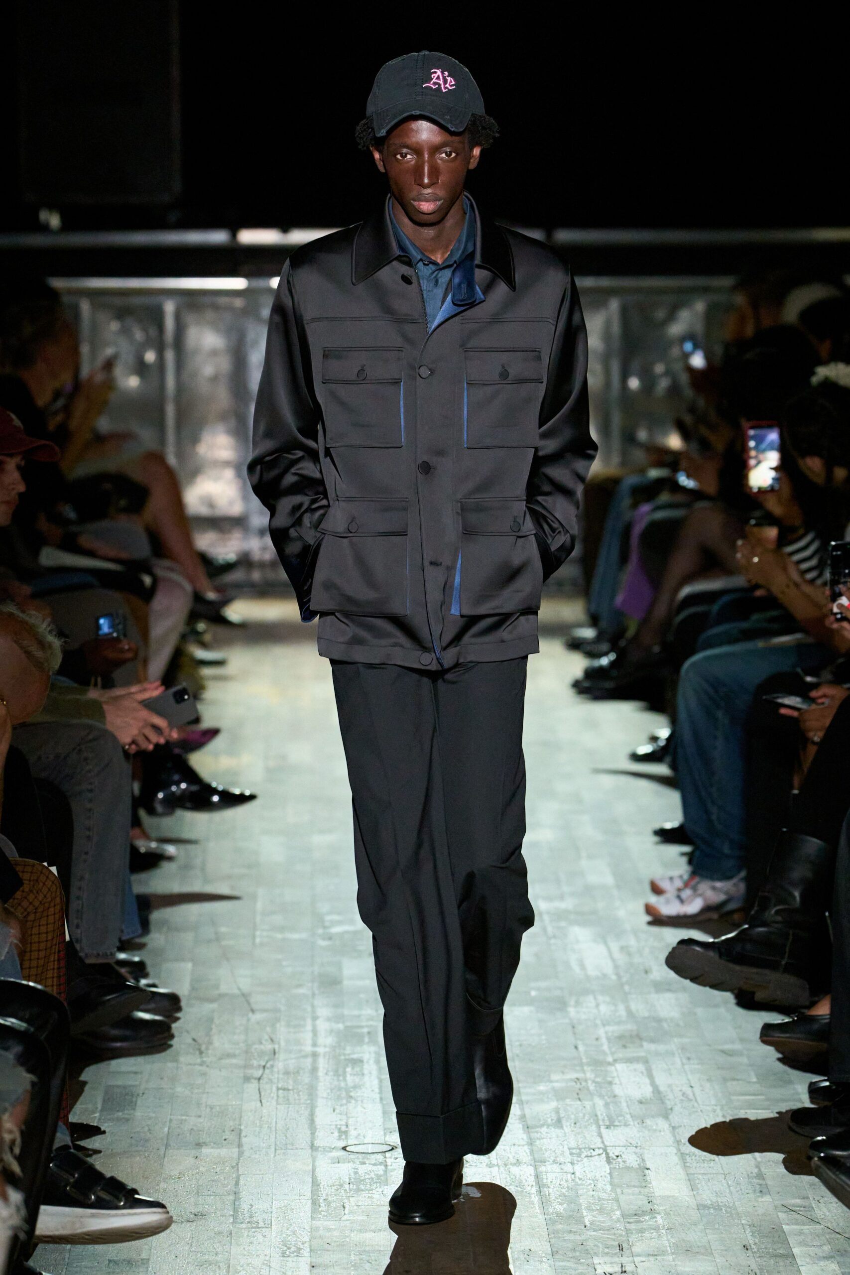 satin field jacket with flap pockets