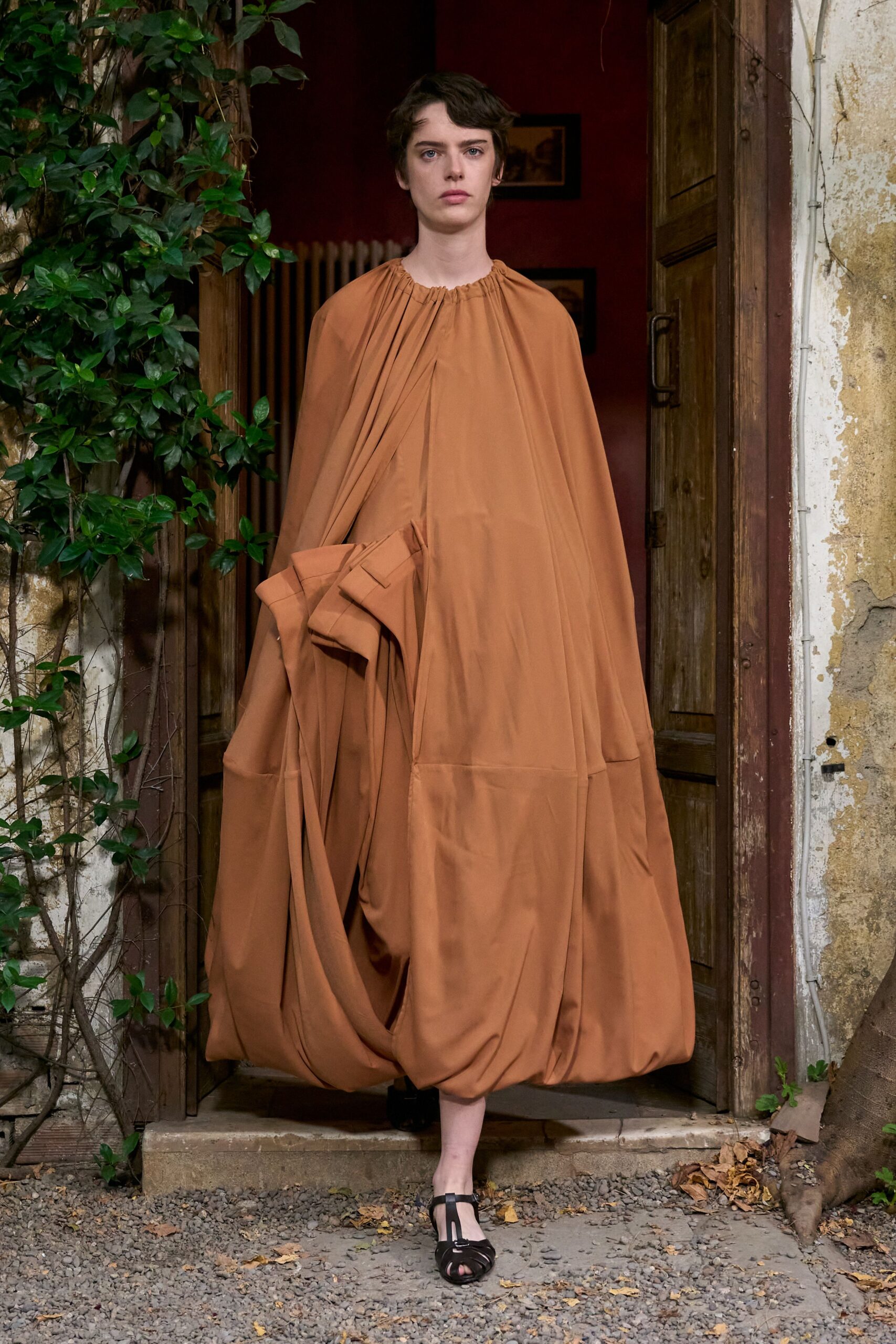 draped balloon-hem maxi dress