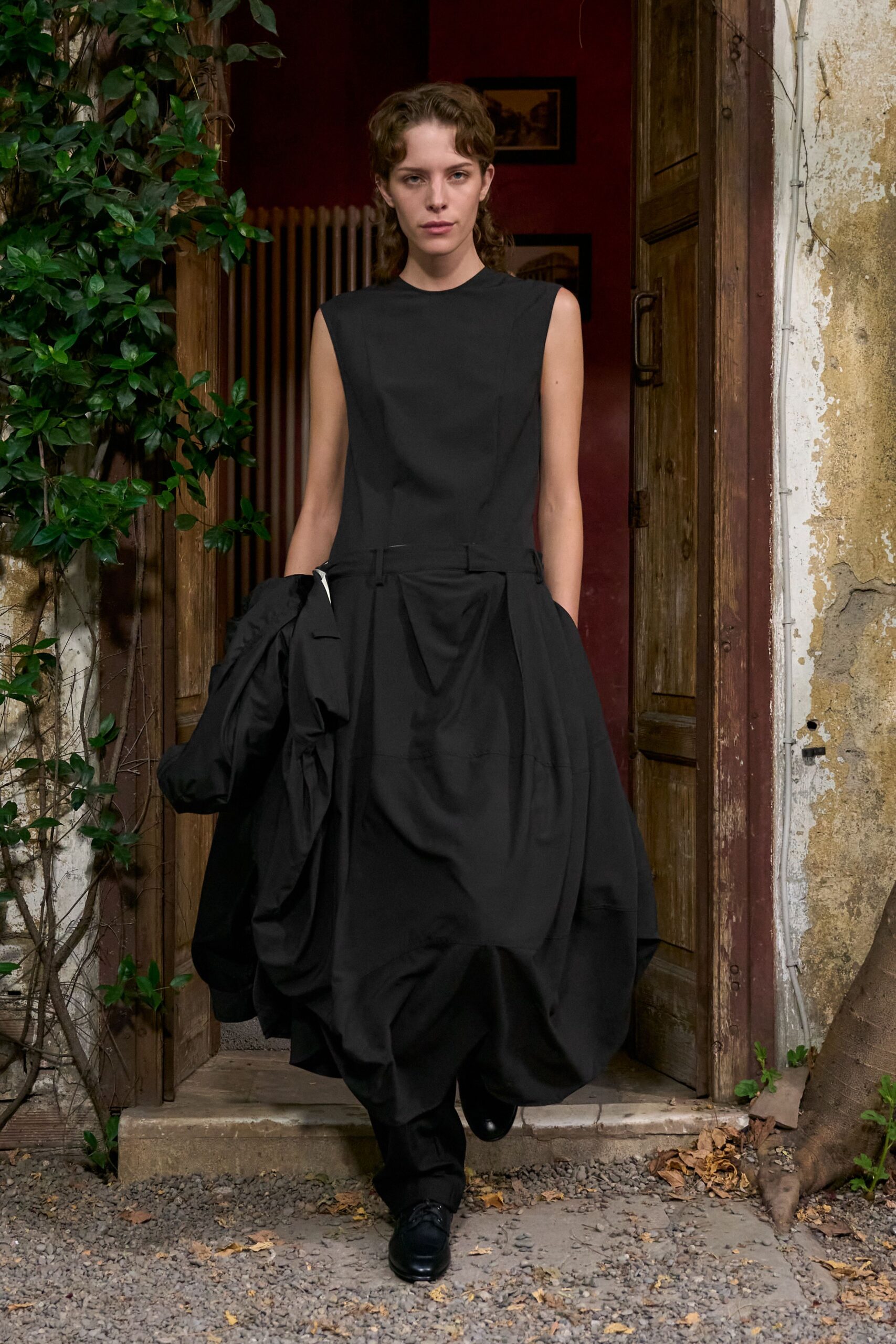 black drop-waist balloon dress