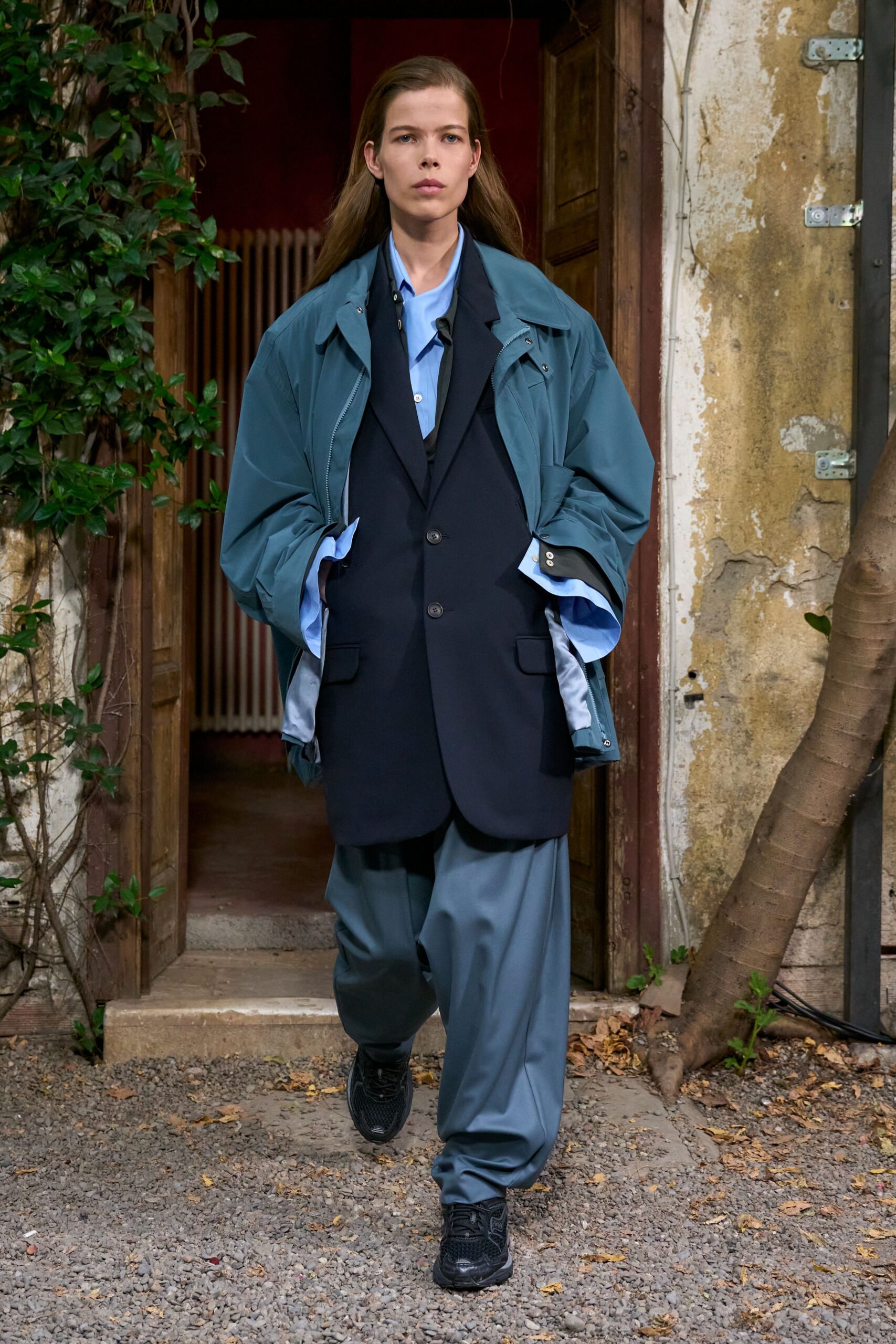 oversized teal windbreaker jacket