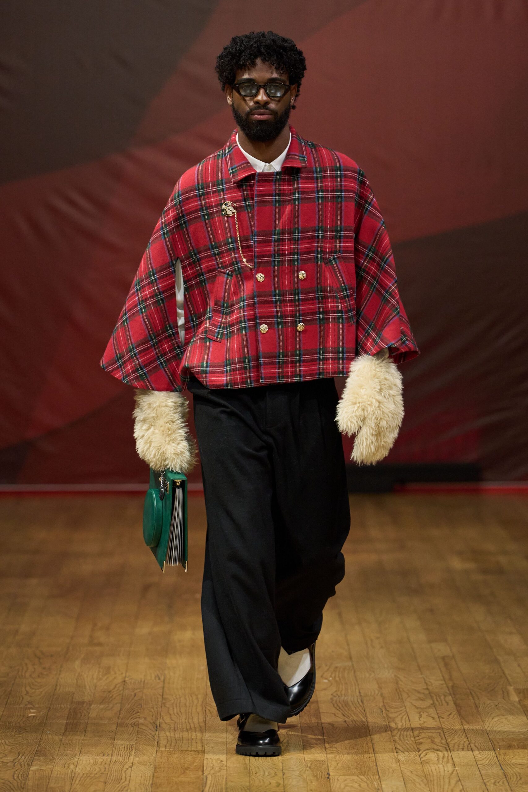 red tartan cropped cape jacket