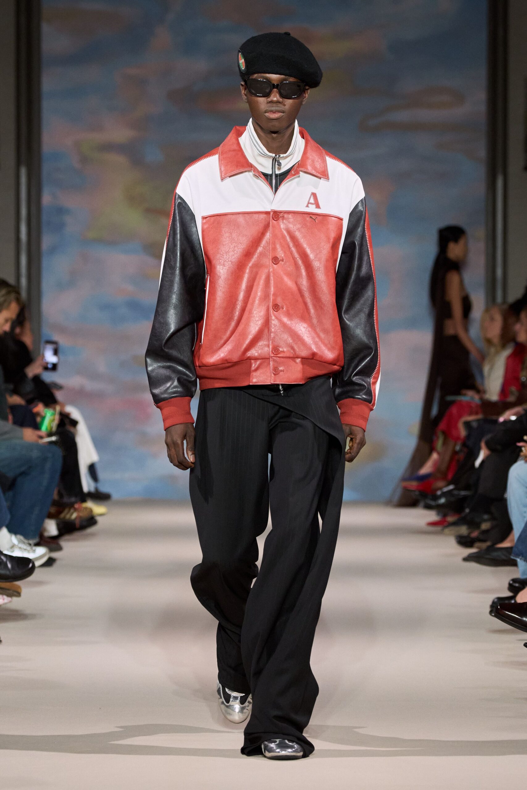 color-block leather varsity jacket