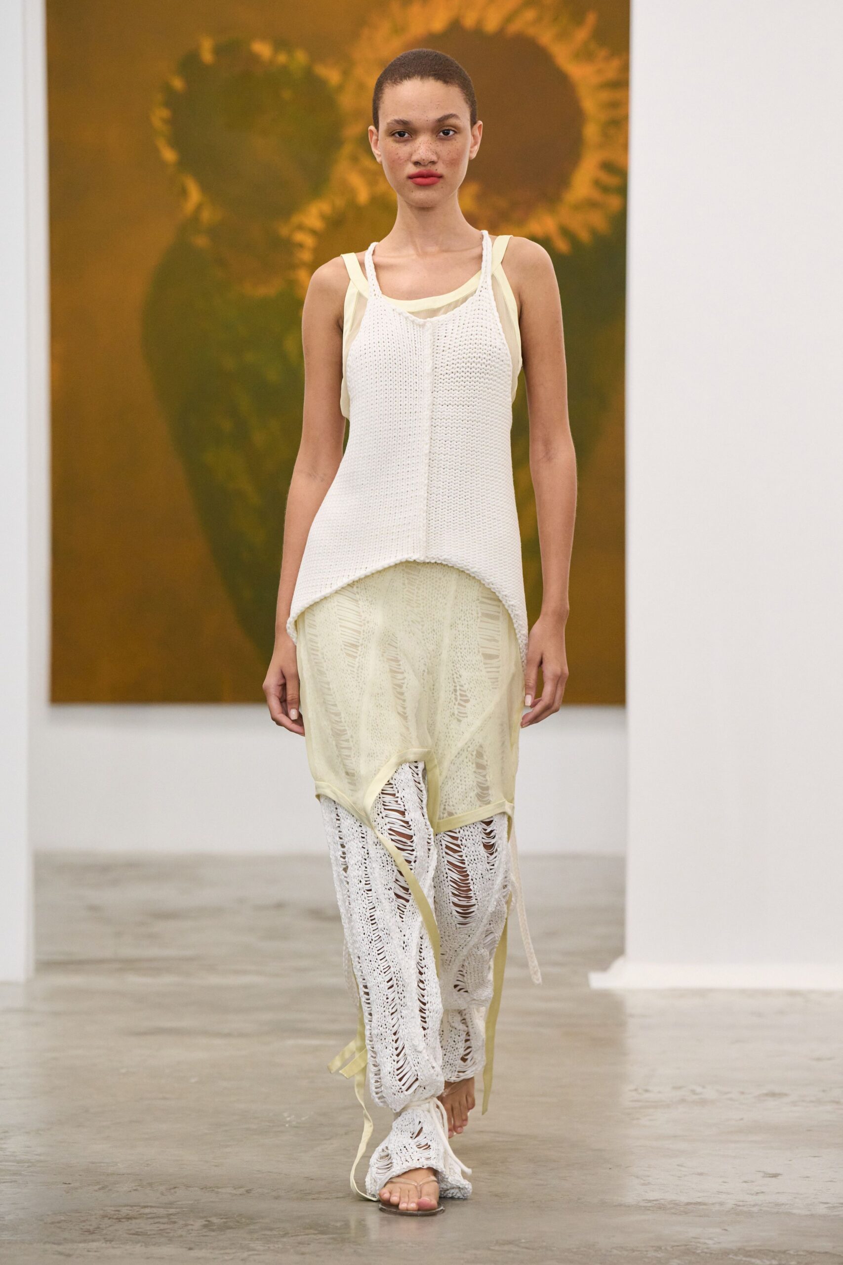 open-knit ivory tunic top