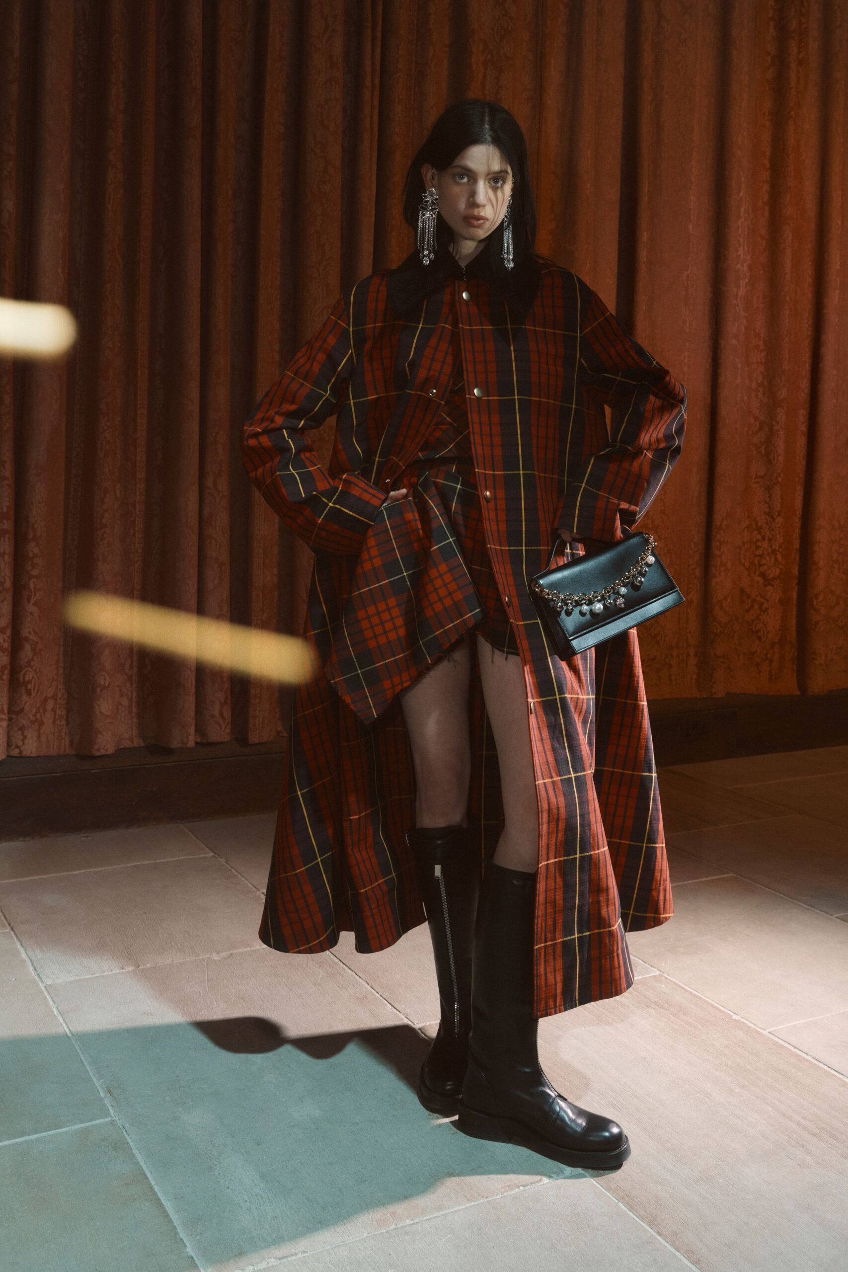 orange unknown long-sleeve collared oversized checked buttoned coat