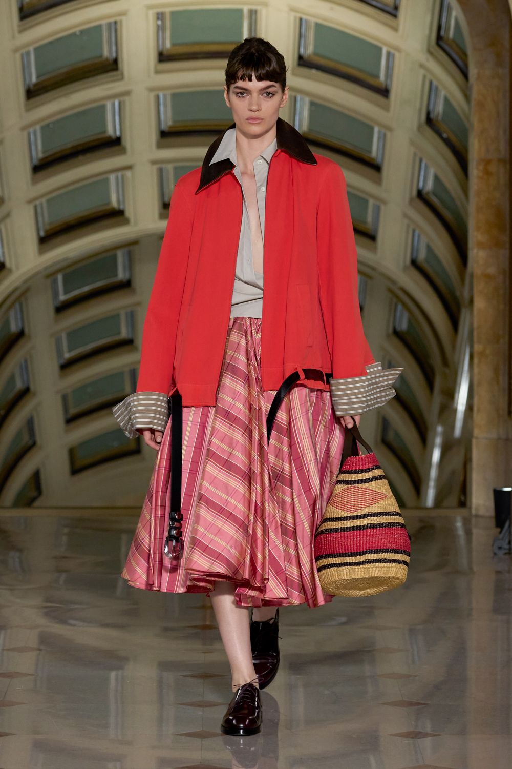 red contrast-collar jacket