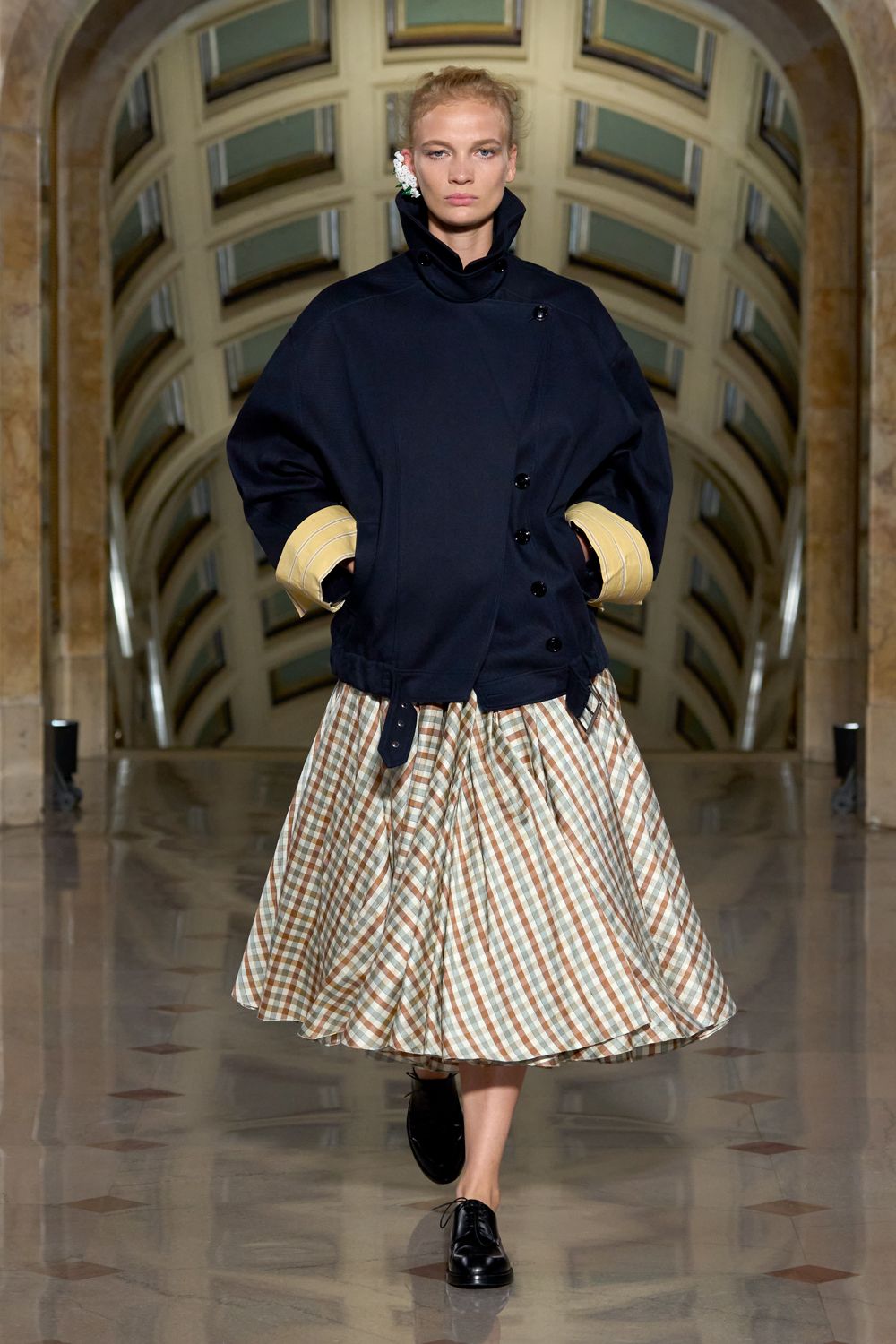 oversized high-neck cape-sleeve jacket
