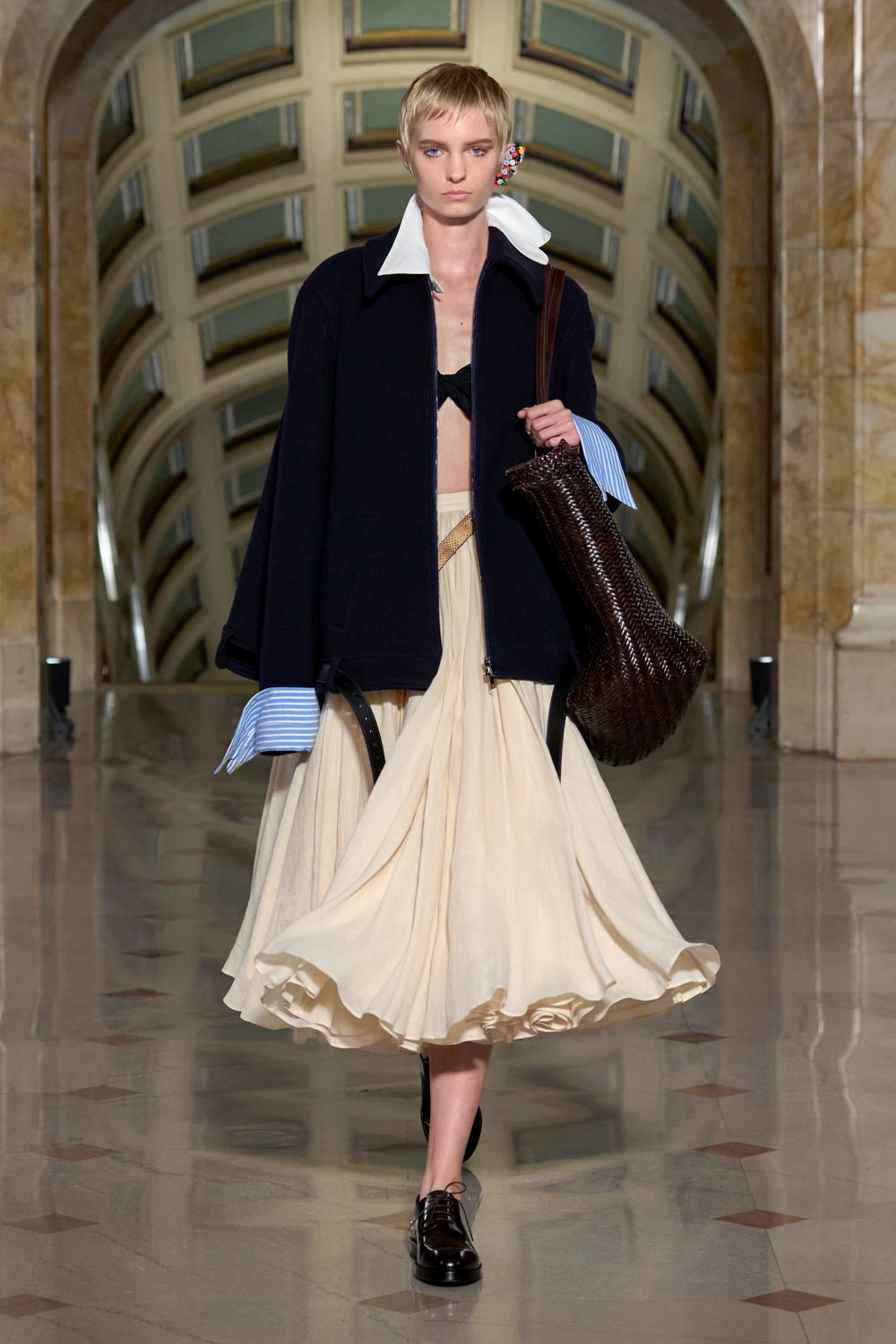 ivory pleated chiffon midi skirt