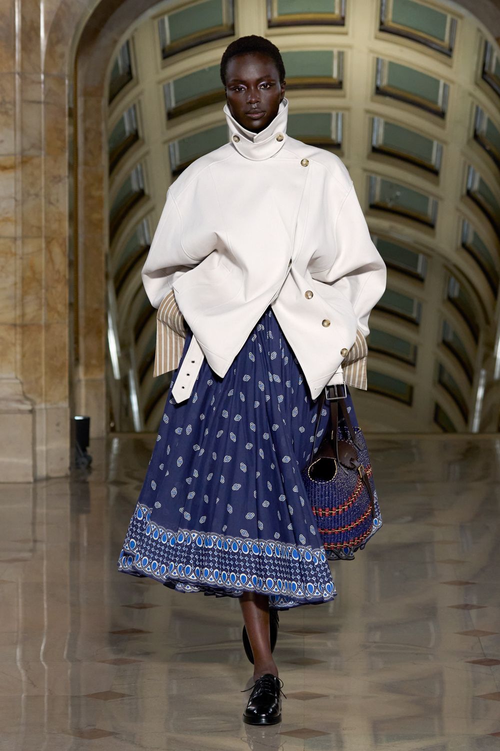 ivory high-neck asymmetric jacket