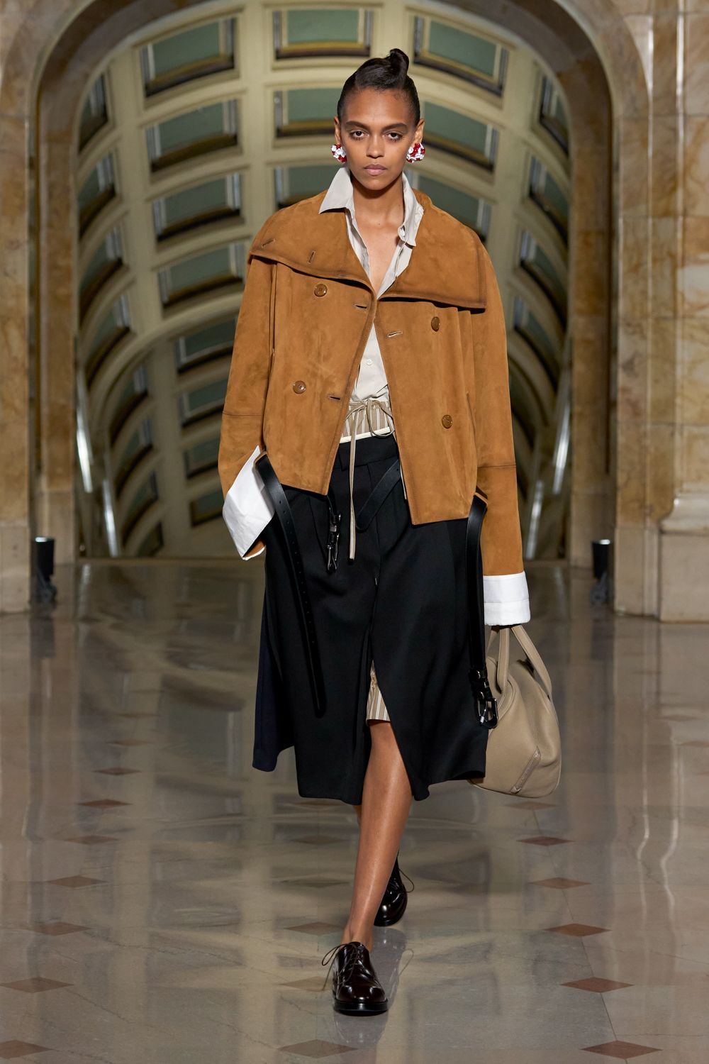 cropped suede cape-collar jacket