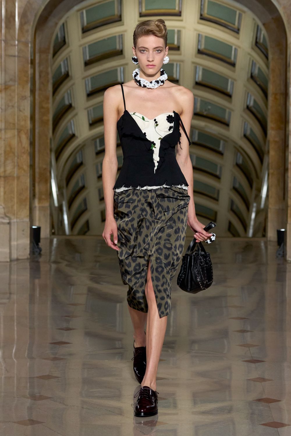 leopard satin pencil skirt