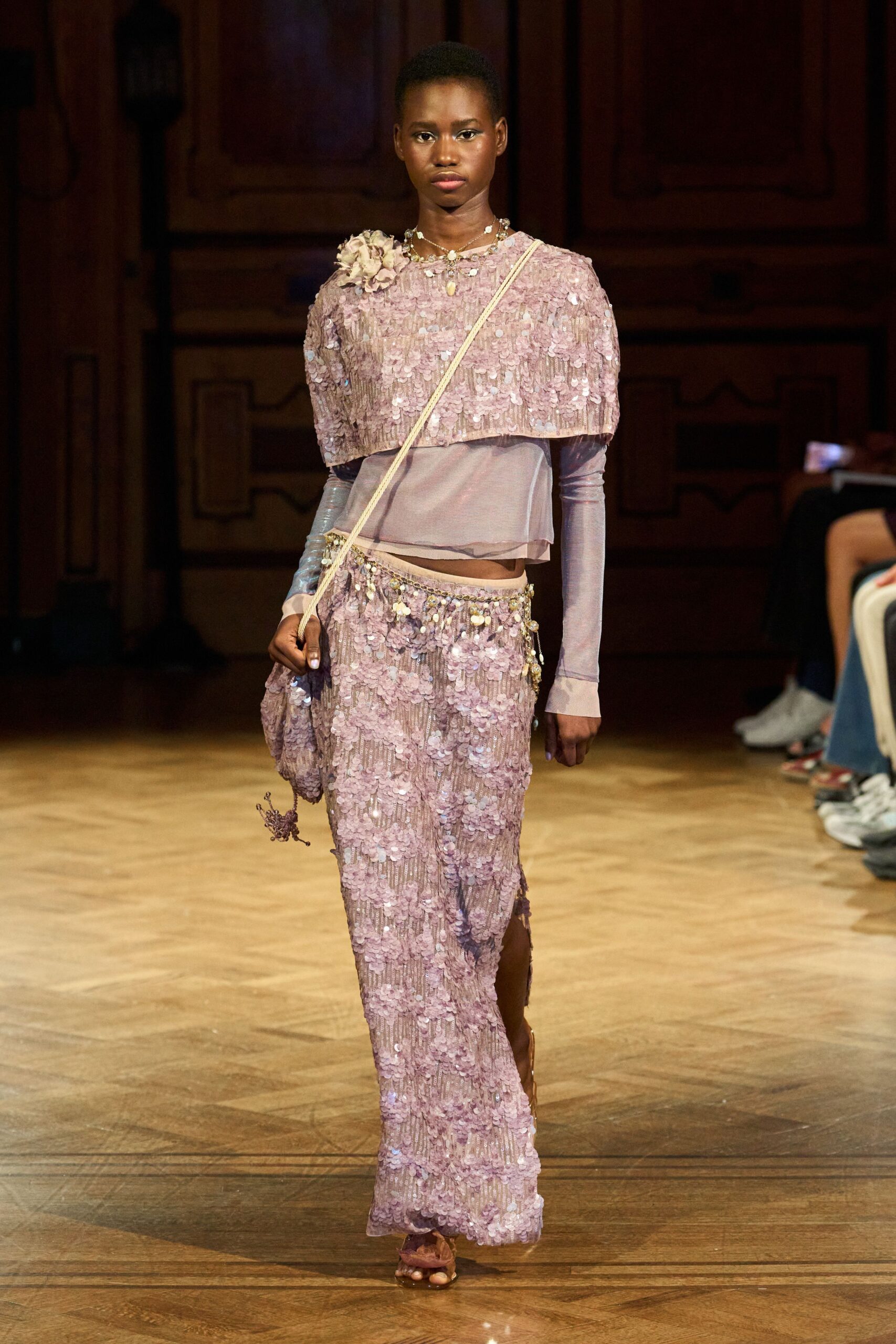 pink sequined capelet top