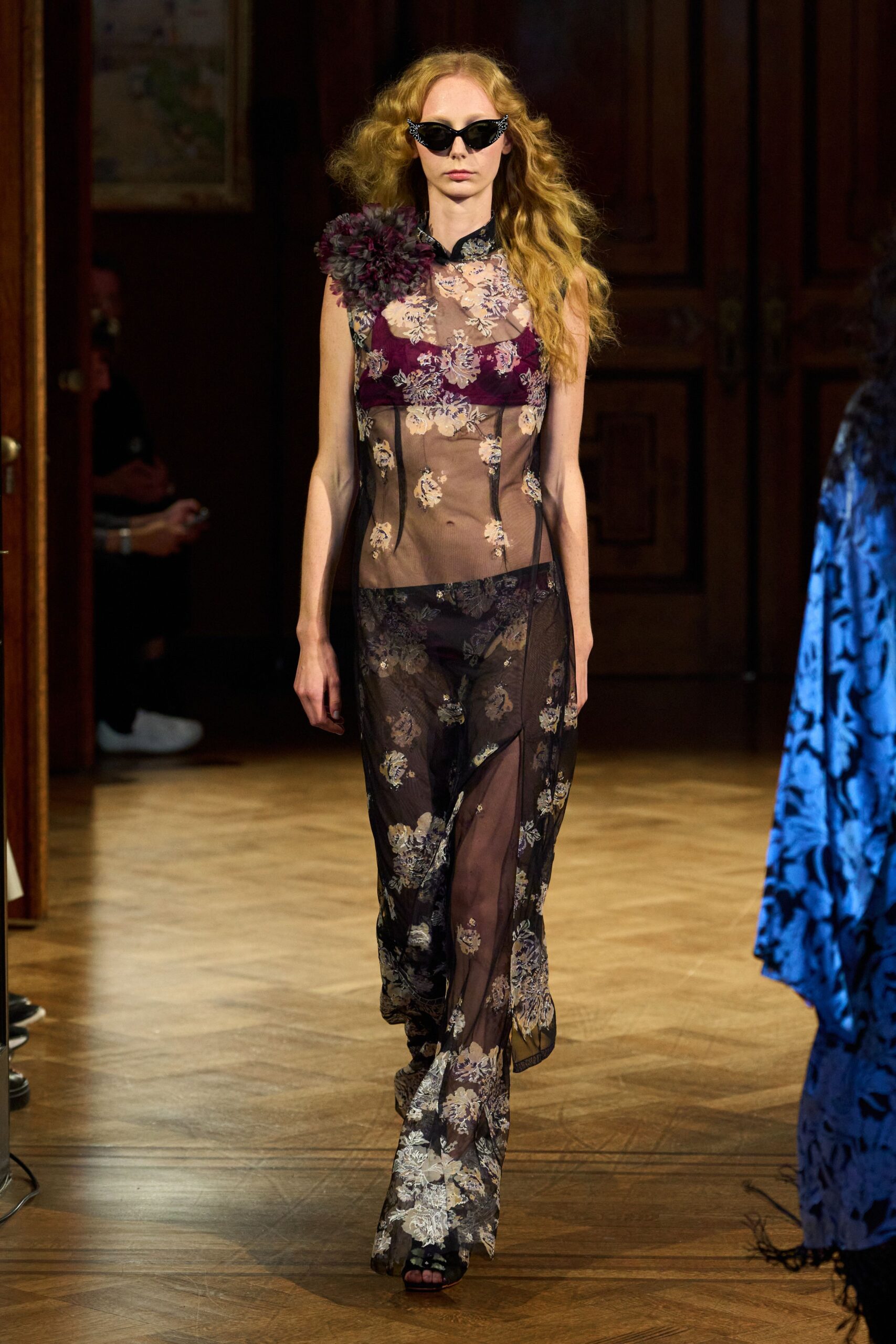 sheer floral illusion evening gown