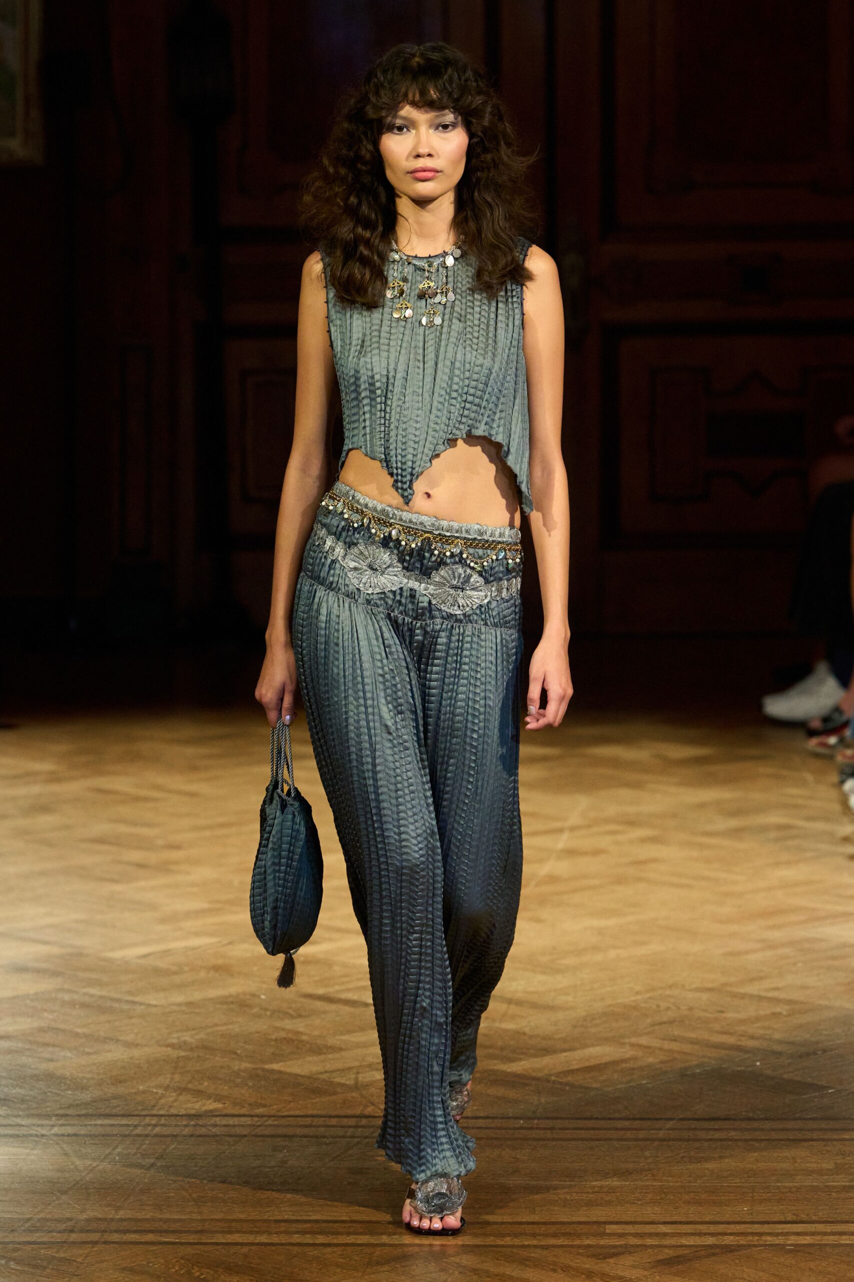 blue handkerchief hem crop top