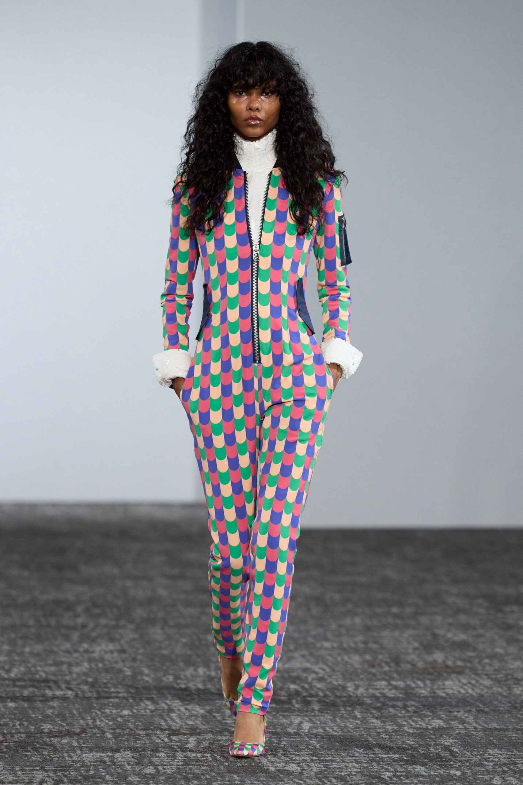 scallop-print zip-front jumpsuit