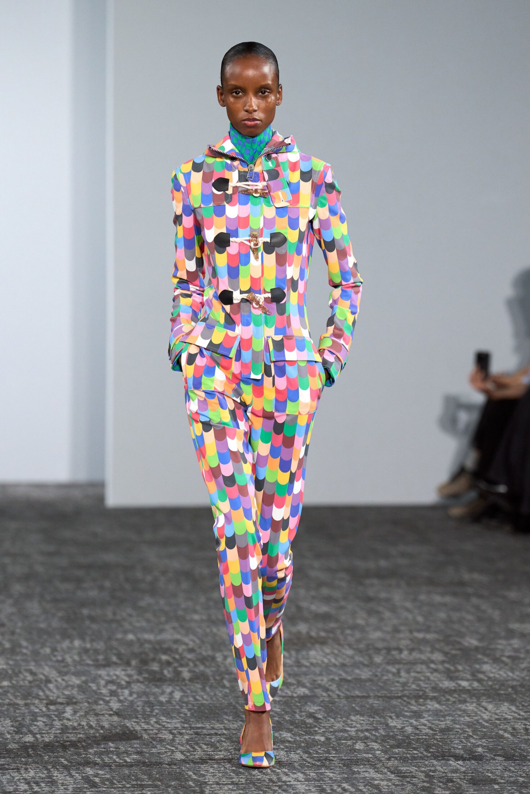 multicolor printed duffle jacket