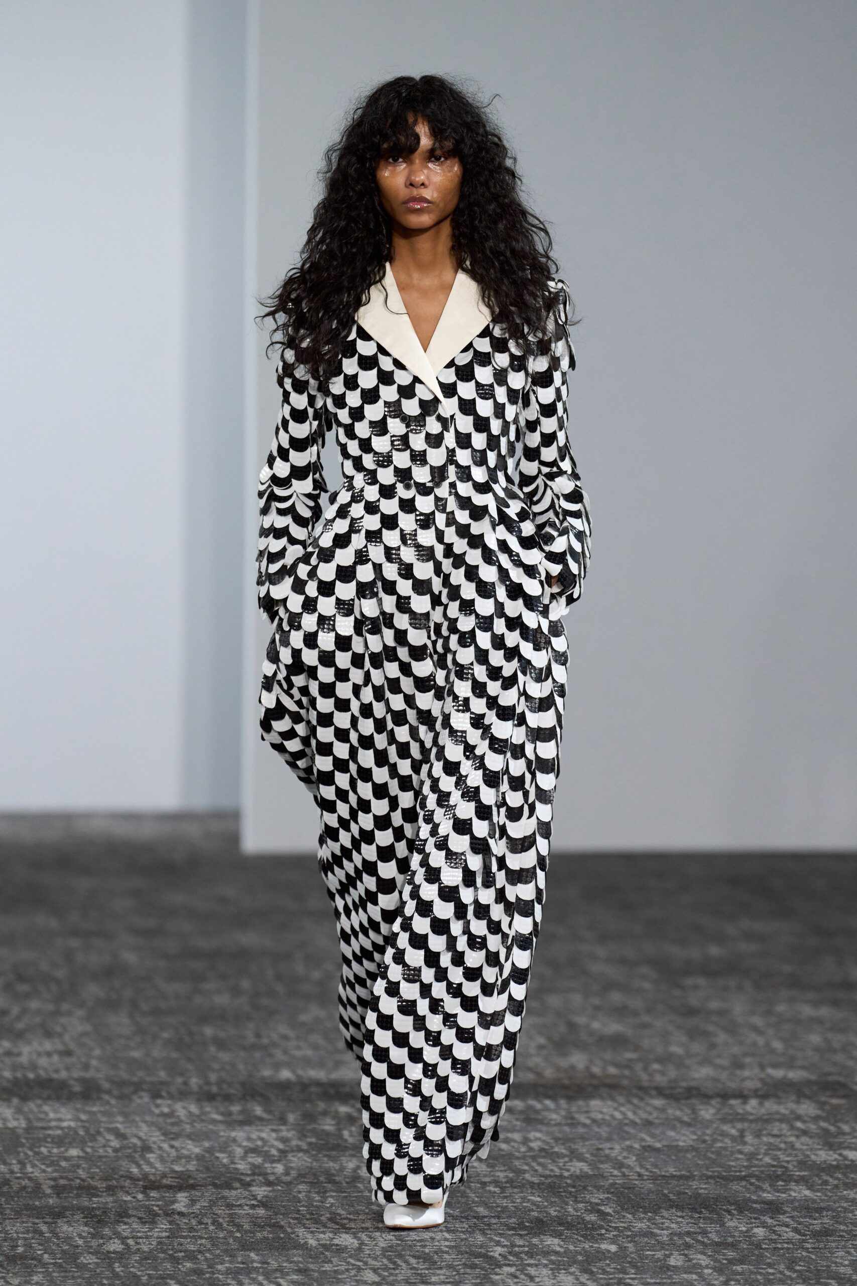 black and white scale sequin jumpsuit