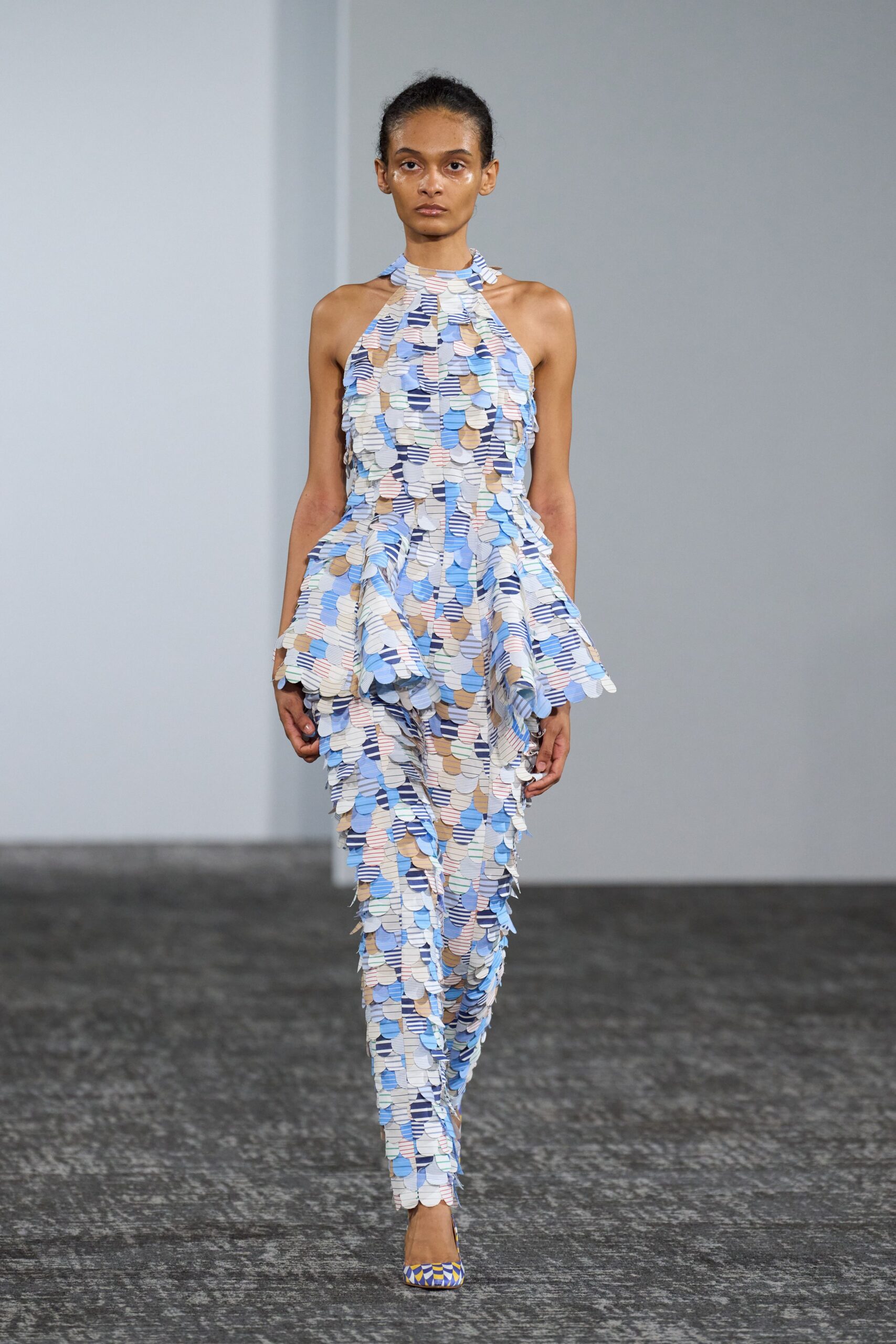 appliqué halter evening gown