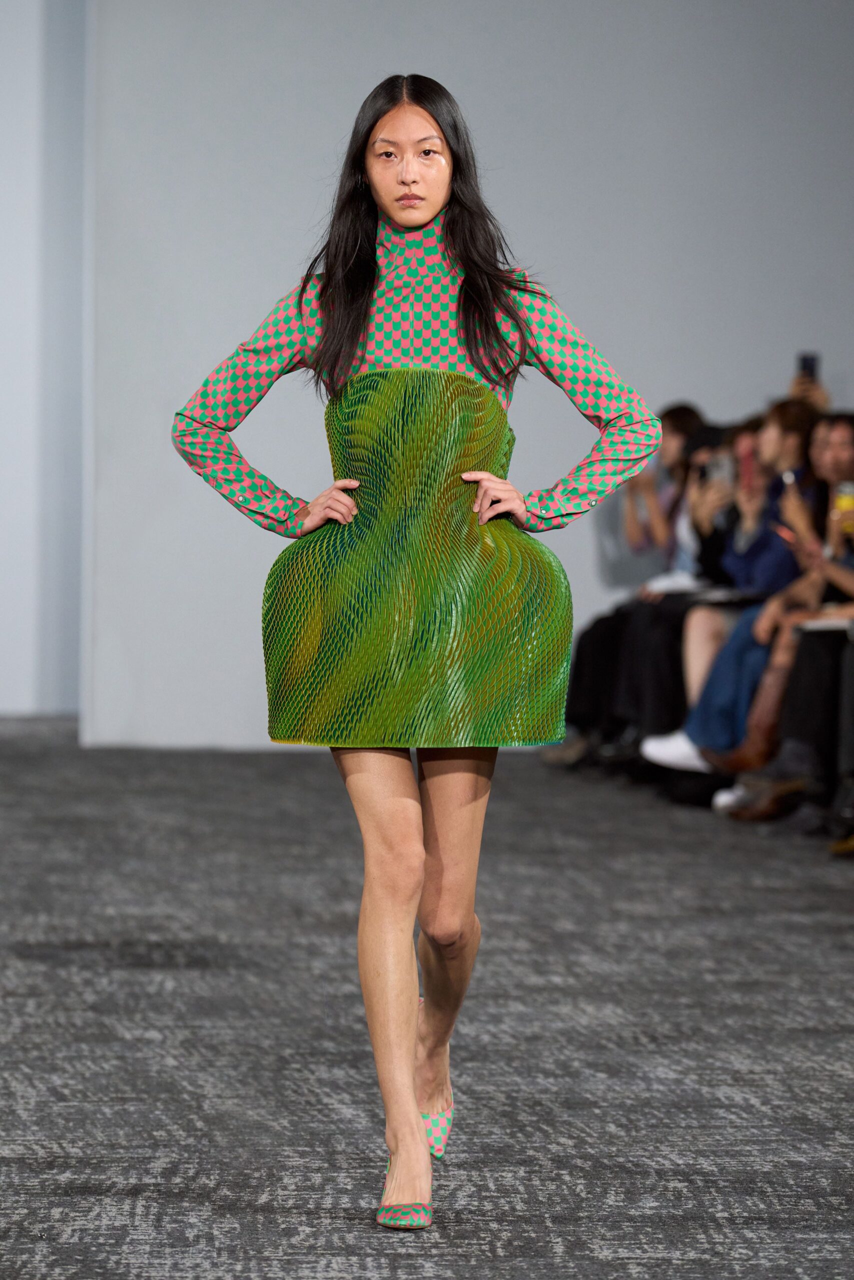 sculptural printed bubble mini dress