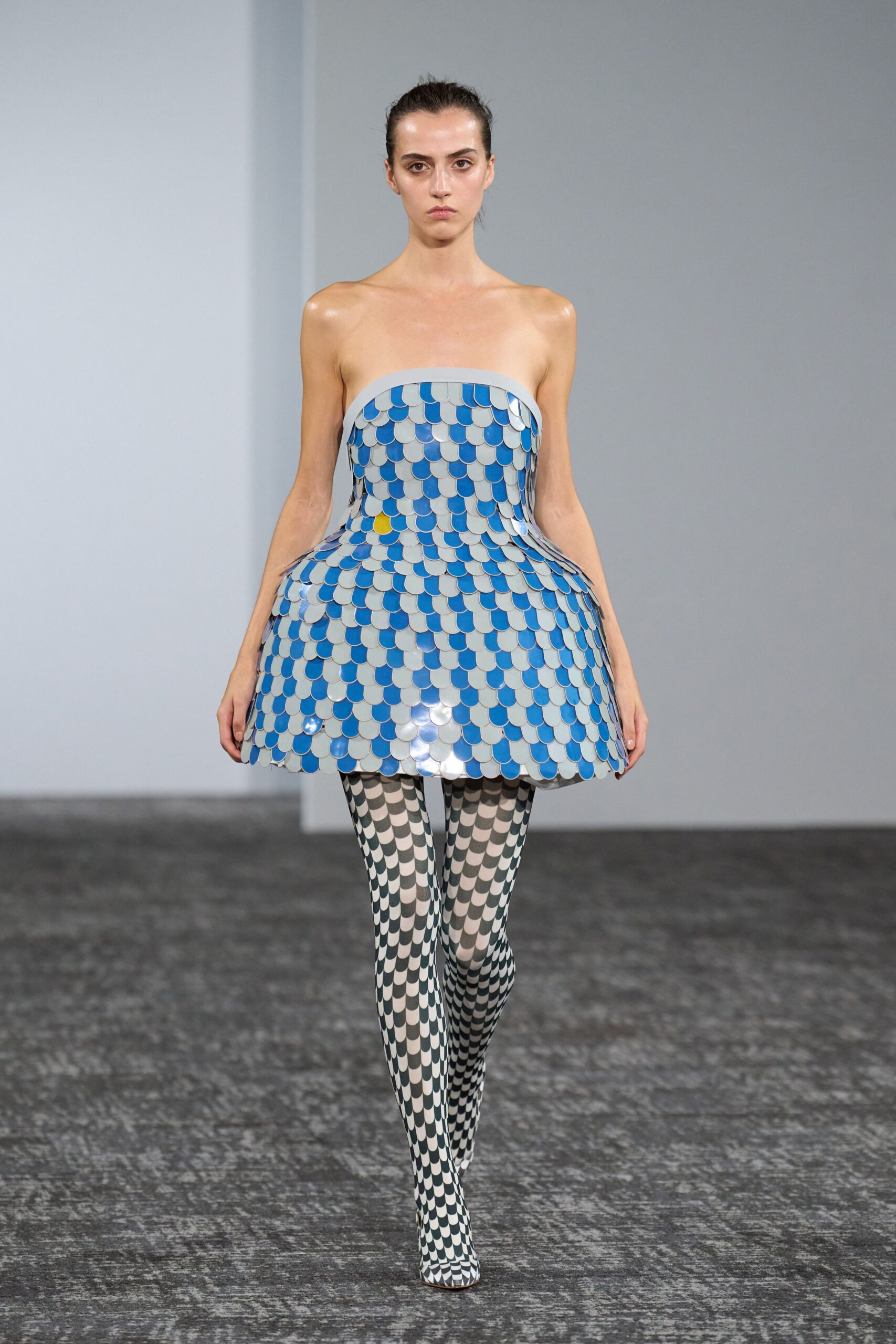 strapless scale-disc mini dress