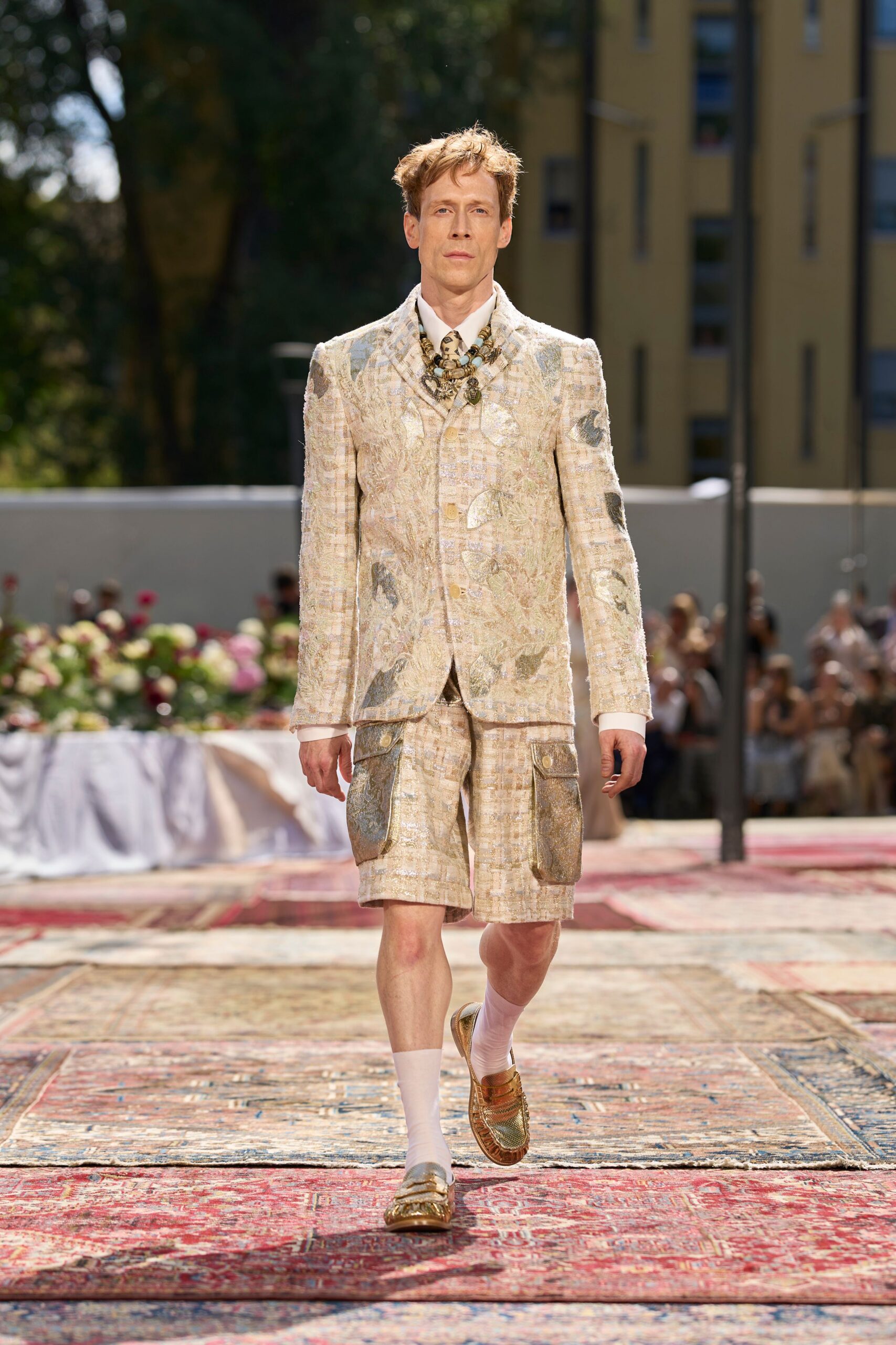 floral brocade cargo shorts suit