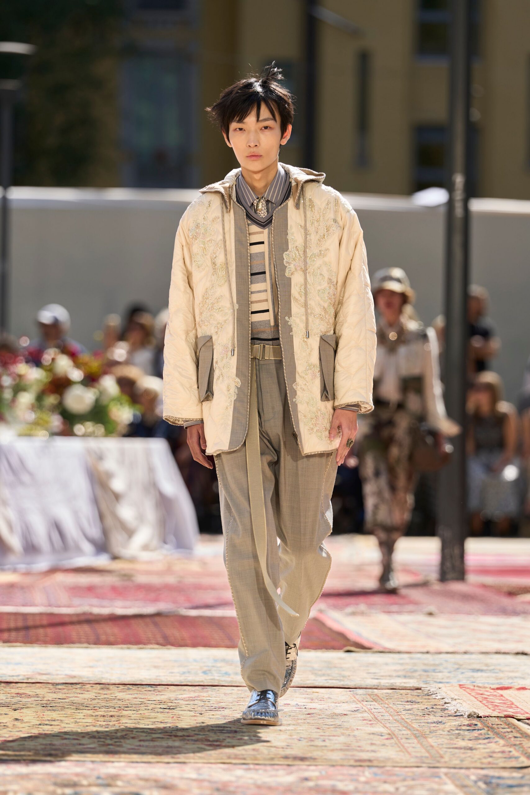 embroidered quilted hooded parka
