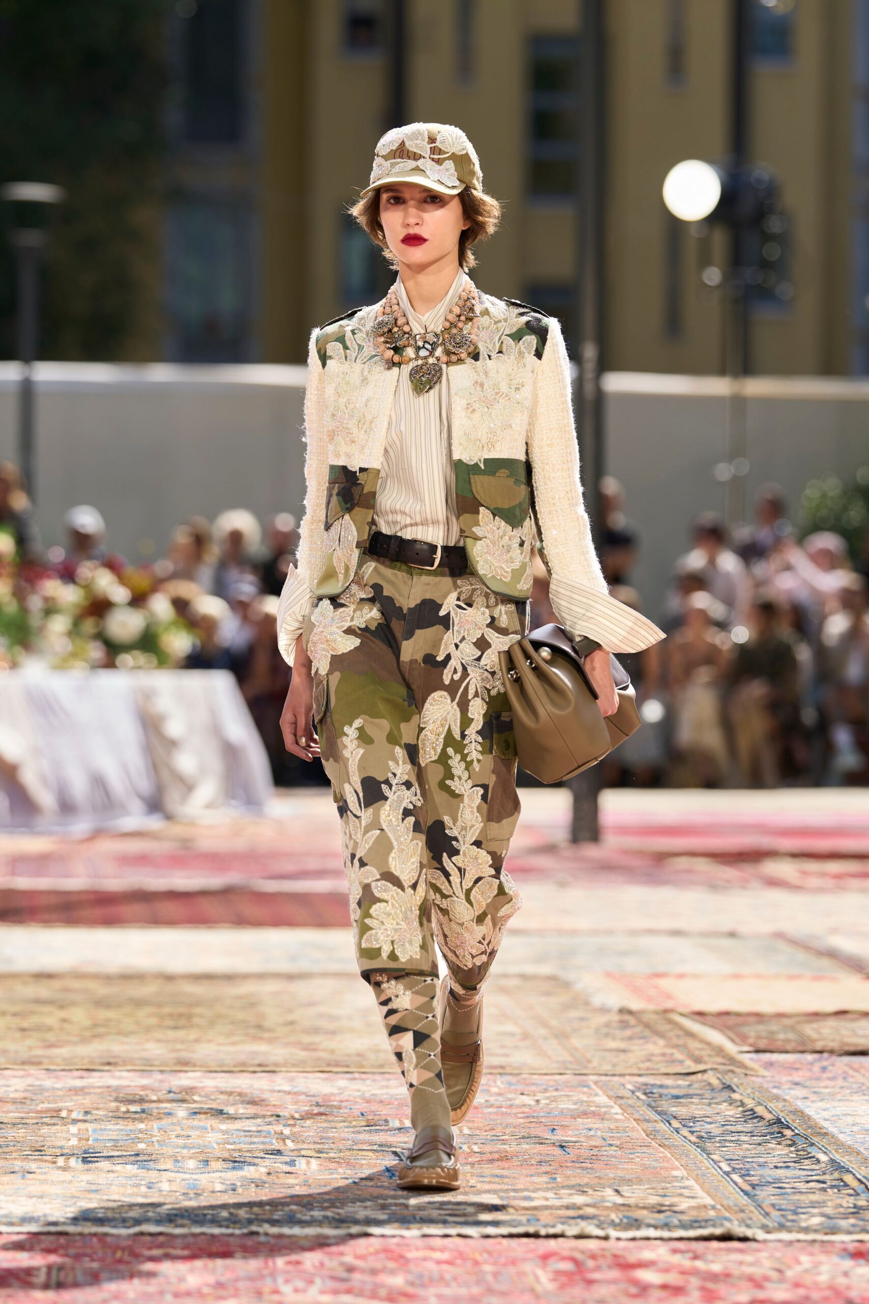 embroidered camouflage cargo trousers