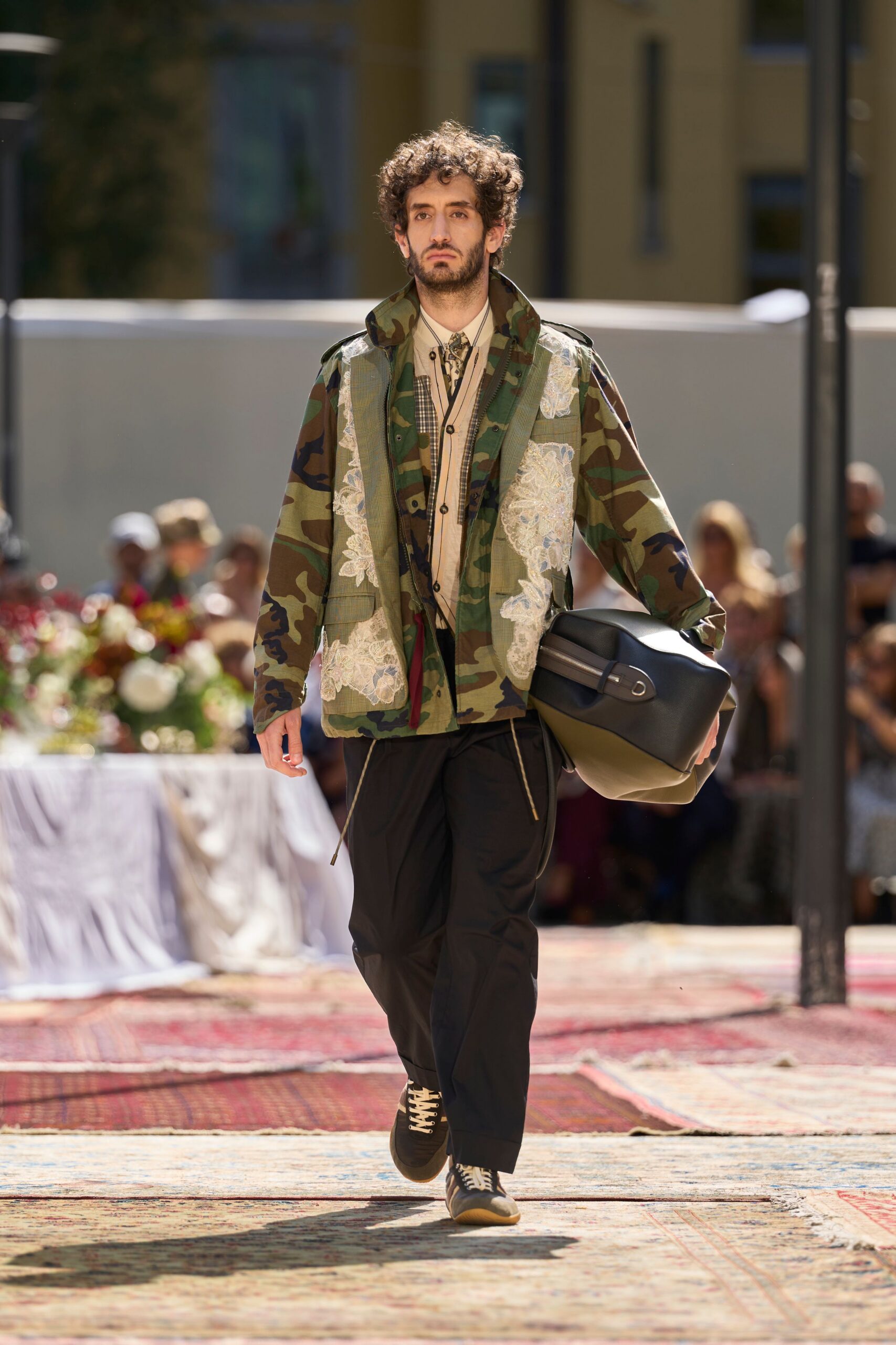 camouflage lace-appliqué field parka