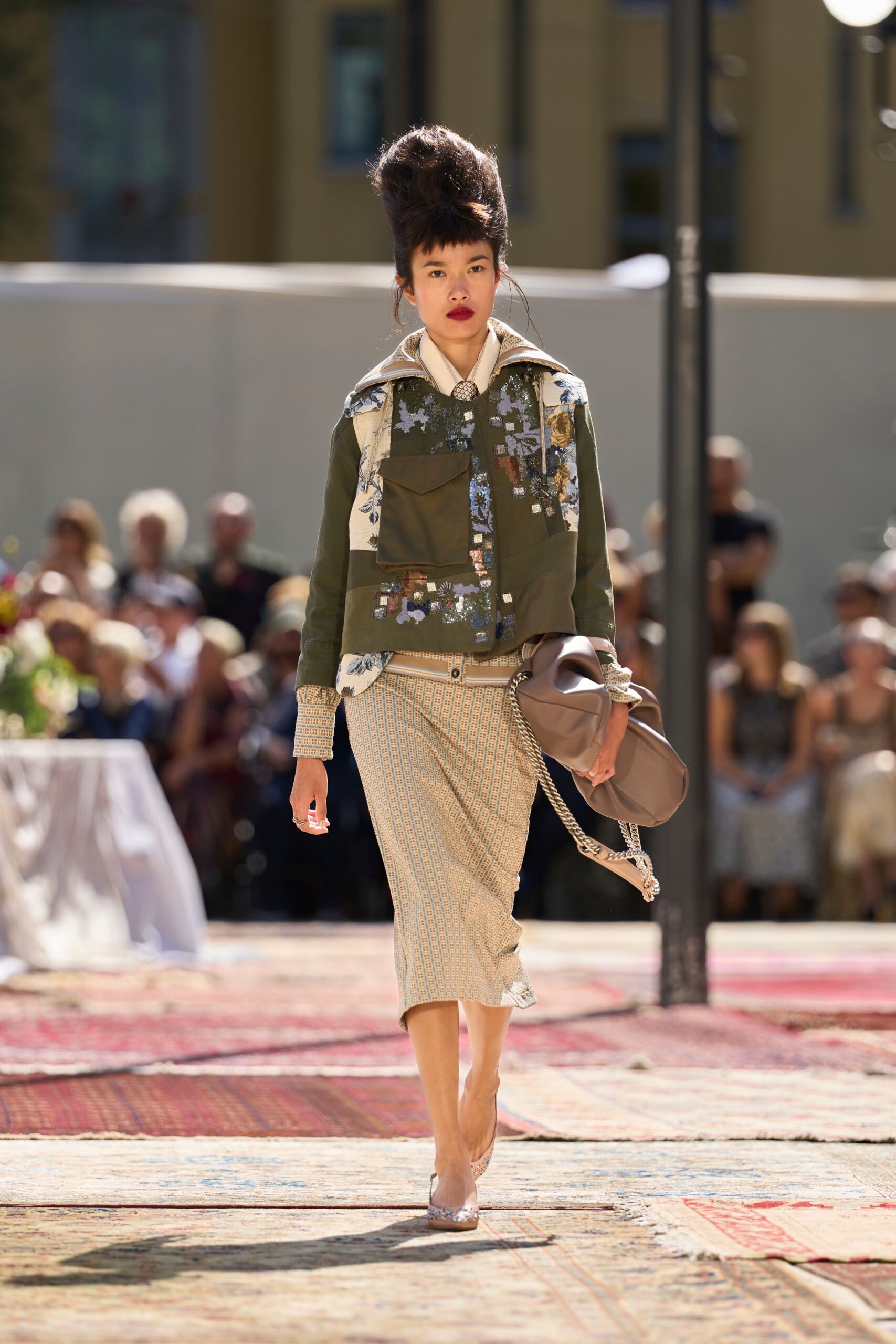 sequined floral patchwork utility jacket