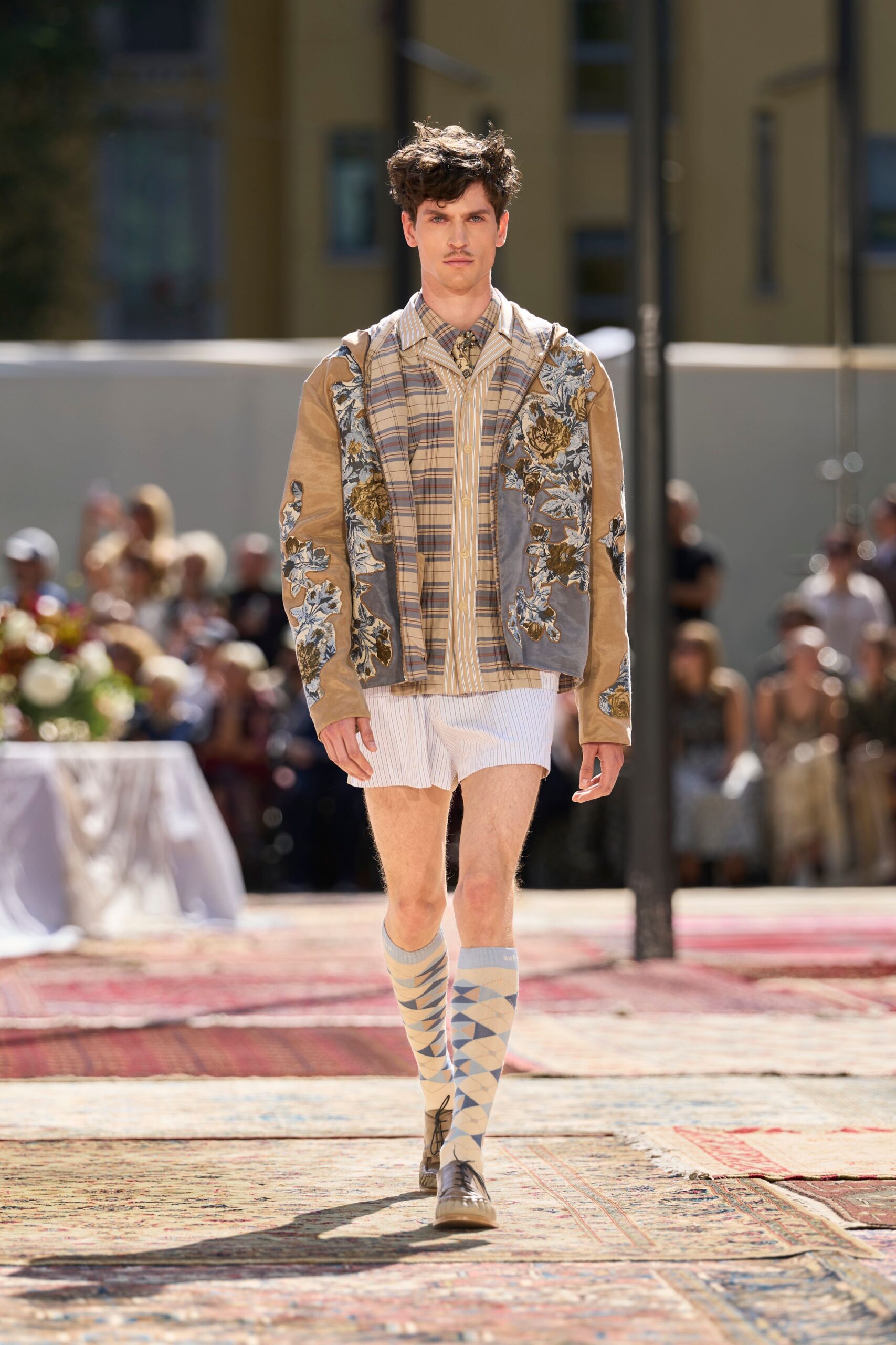 hooded floral brocade jacket
