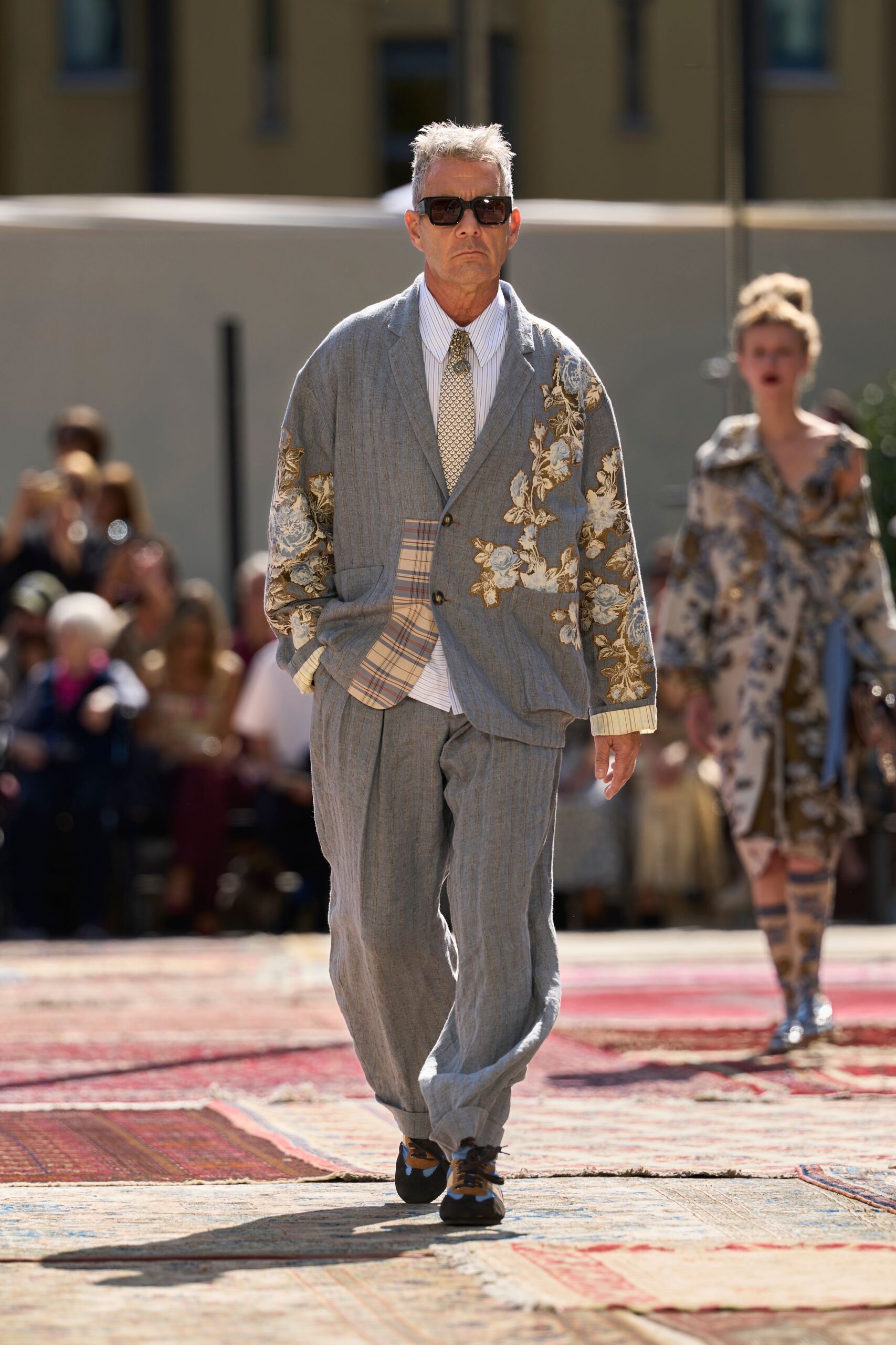 floral patchwork linen blazer