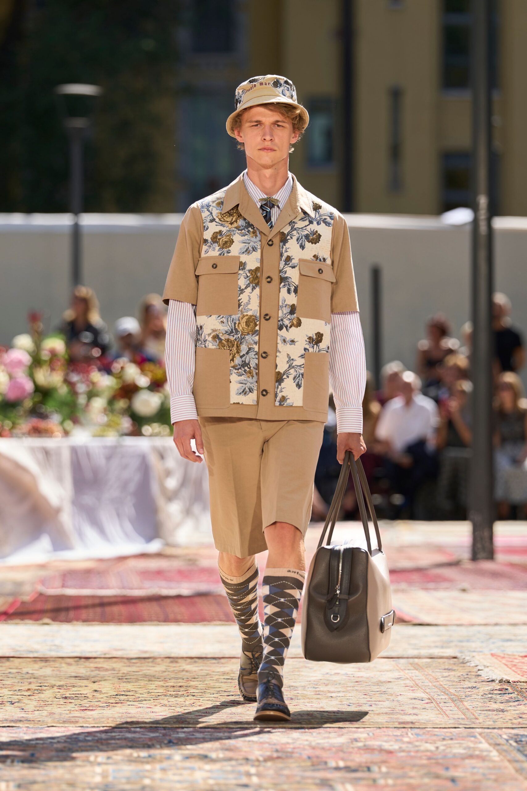 floral panel short-sleeve utility jacket