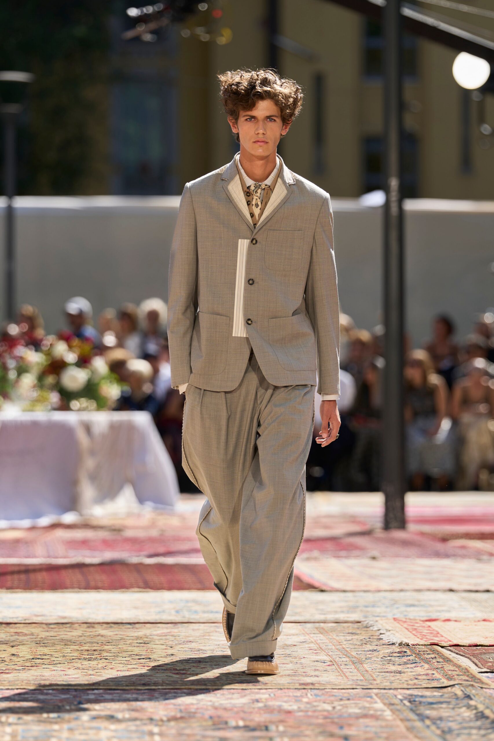 gray tailored blazer with patch pockets