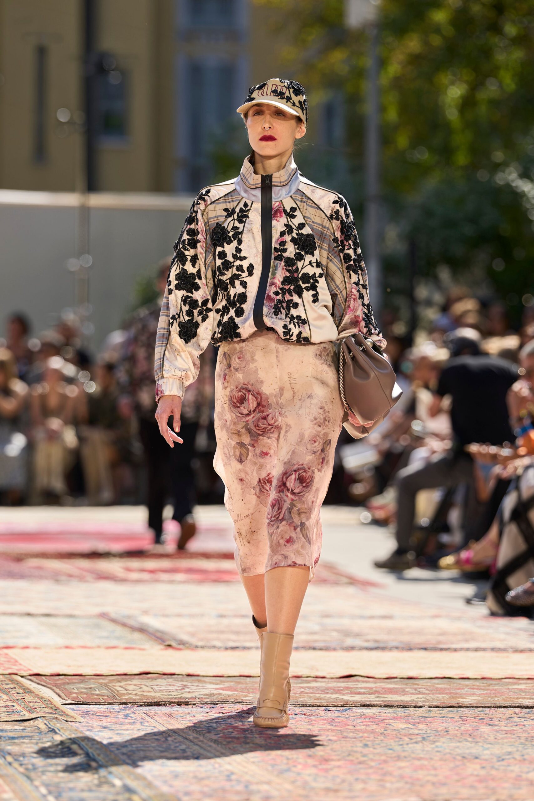 floral embroidered satin bomber jacket