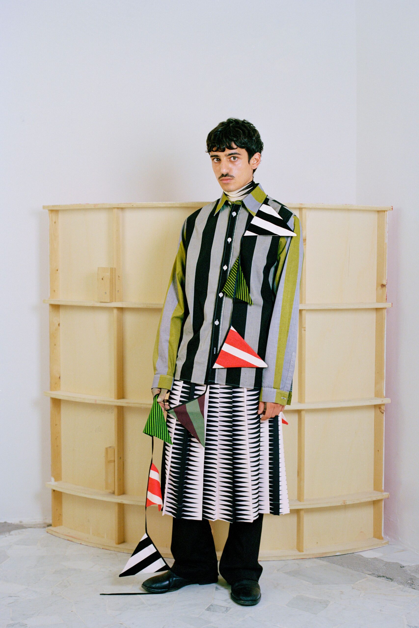 geometric striped shirt with appliqué