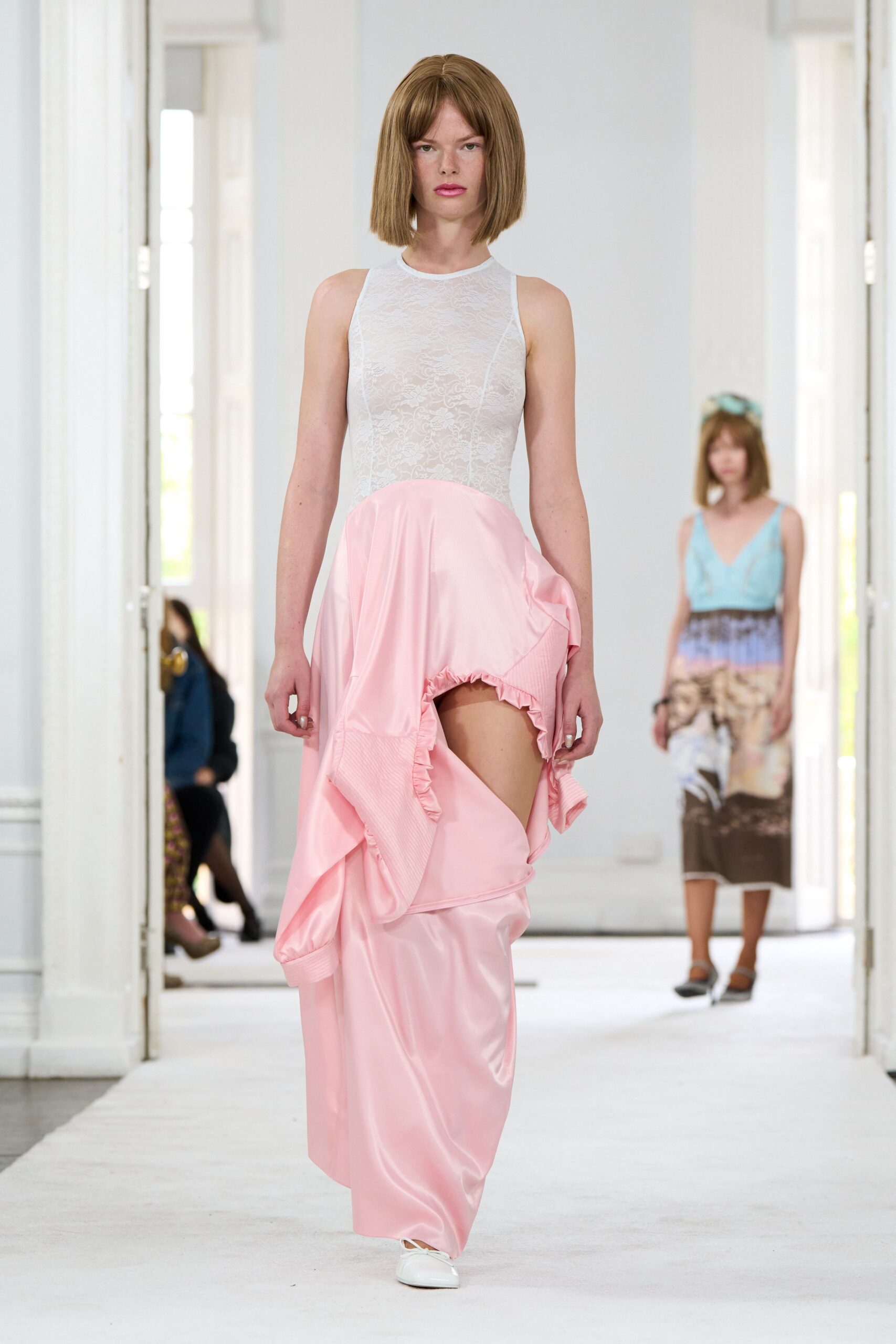 pink satin cutout evening gown