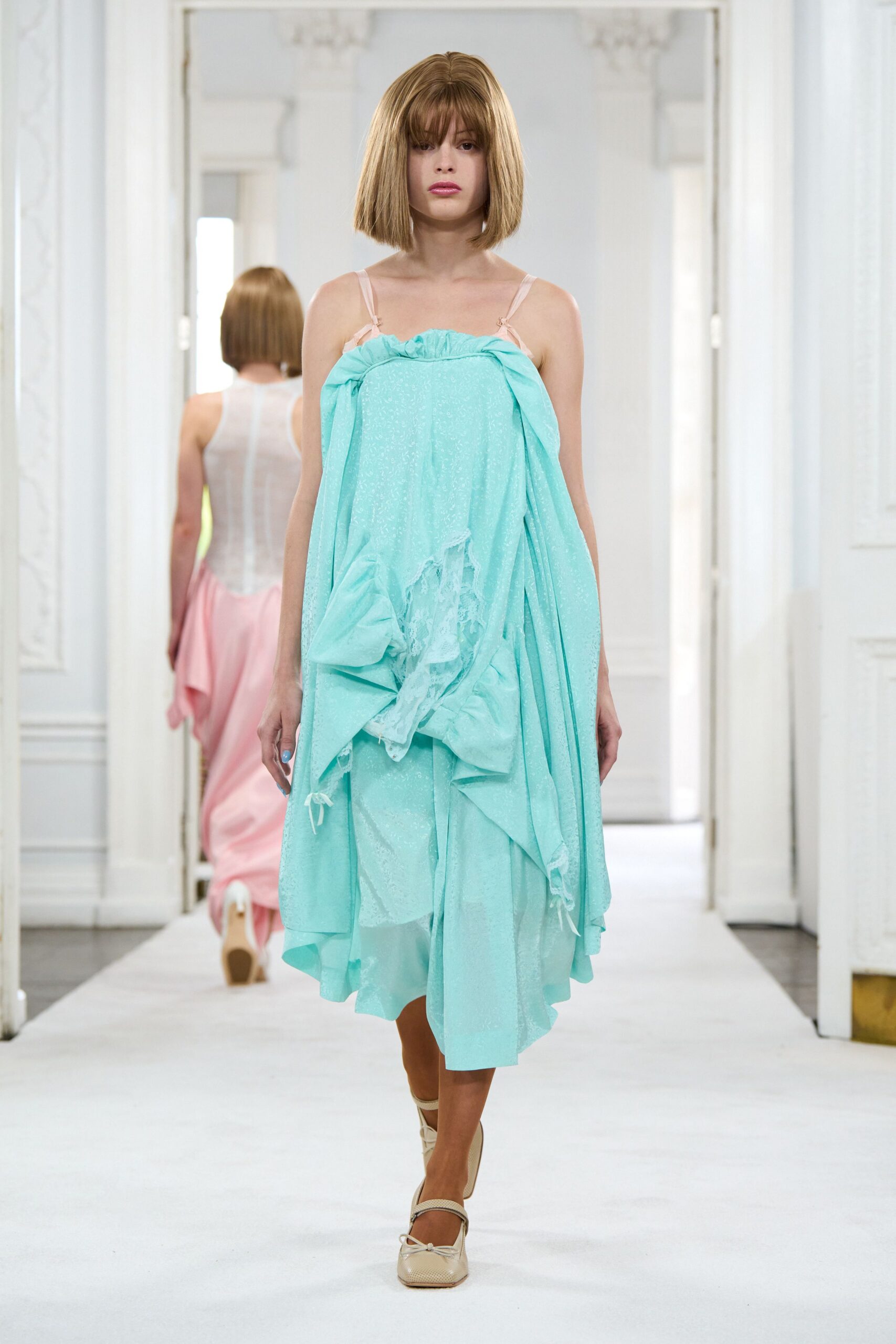 draped aqua chiffon slip dress