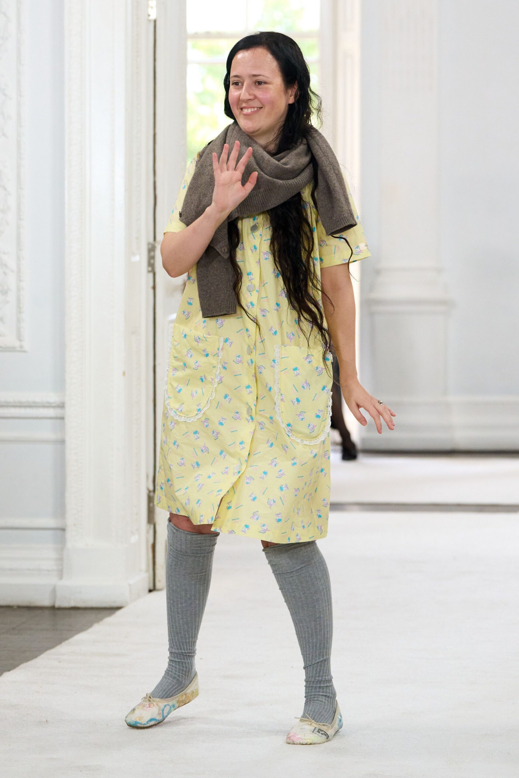 printed yellow peter pan collar mini dress