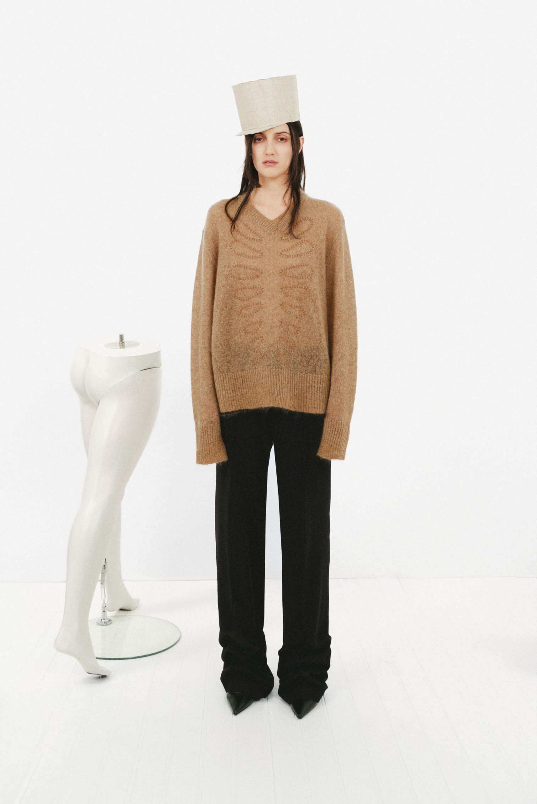 oversized beige v-neck sweater