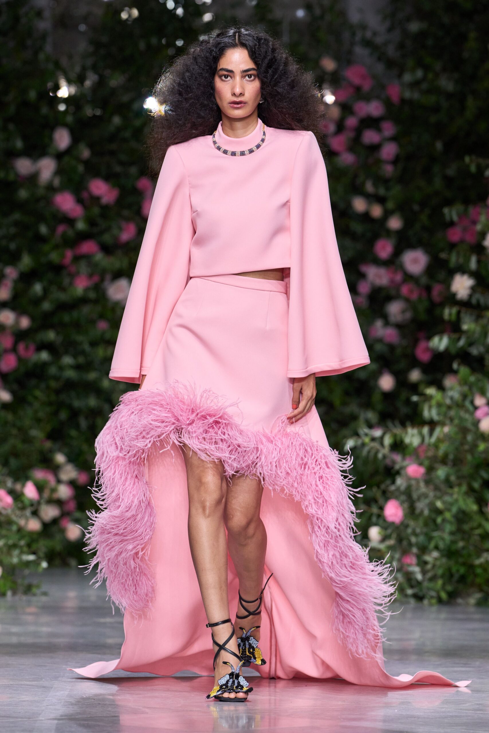 pink unknown high-neck long-sleeve structured cropped top
