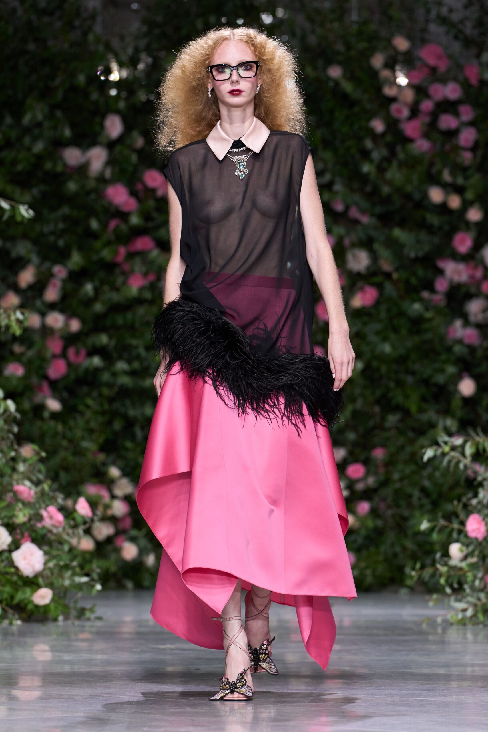 black chiffon sleeveless collared feathered layered dress
