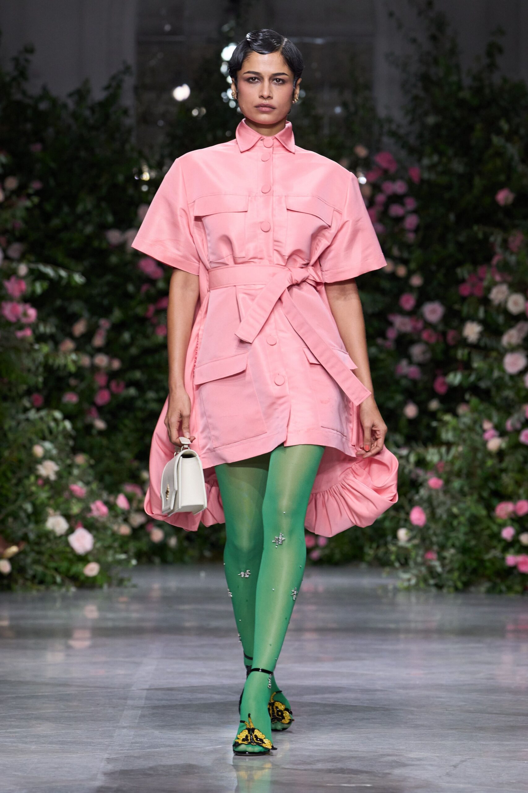 pink unknown short-sleeve collared structured buttoned belted dress