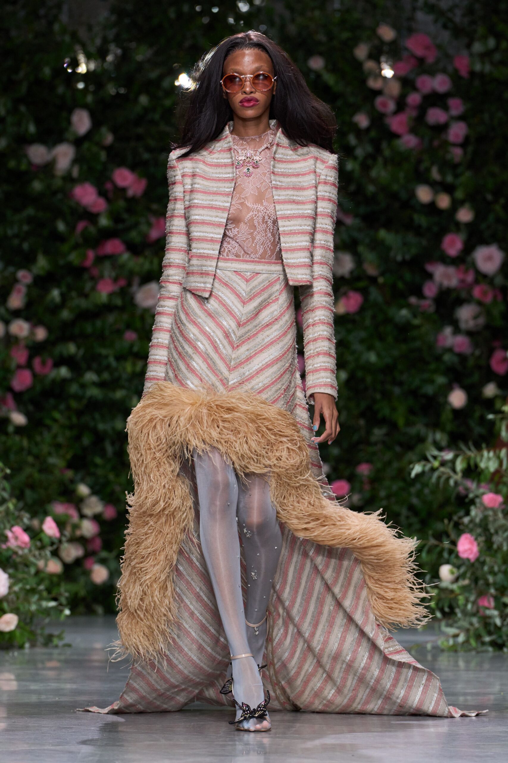 beige tweed long-sleeve collared structured striped textured jacket